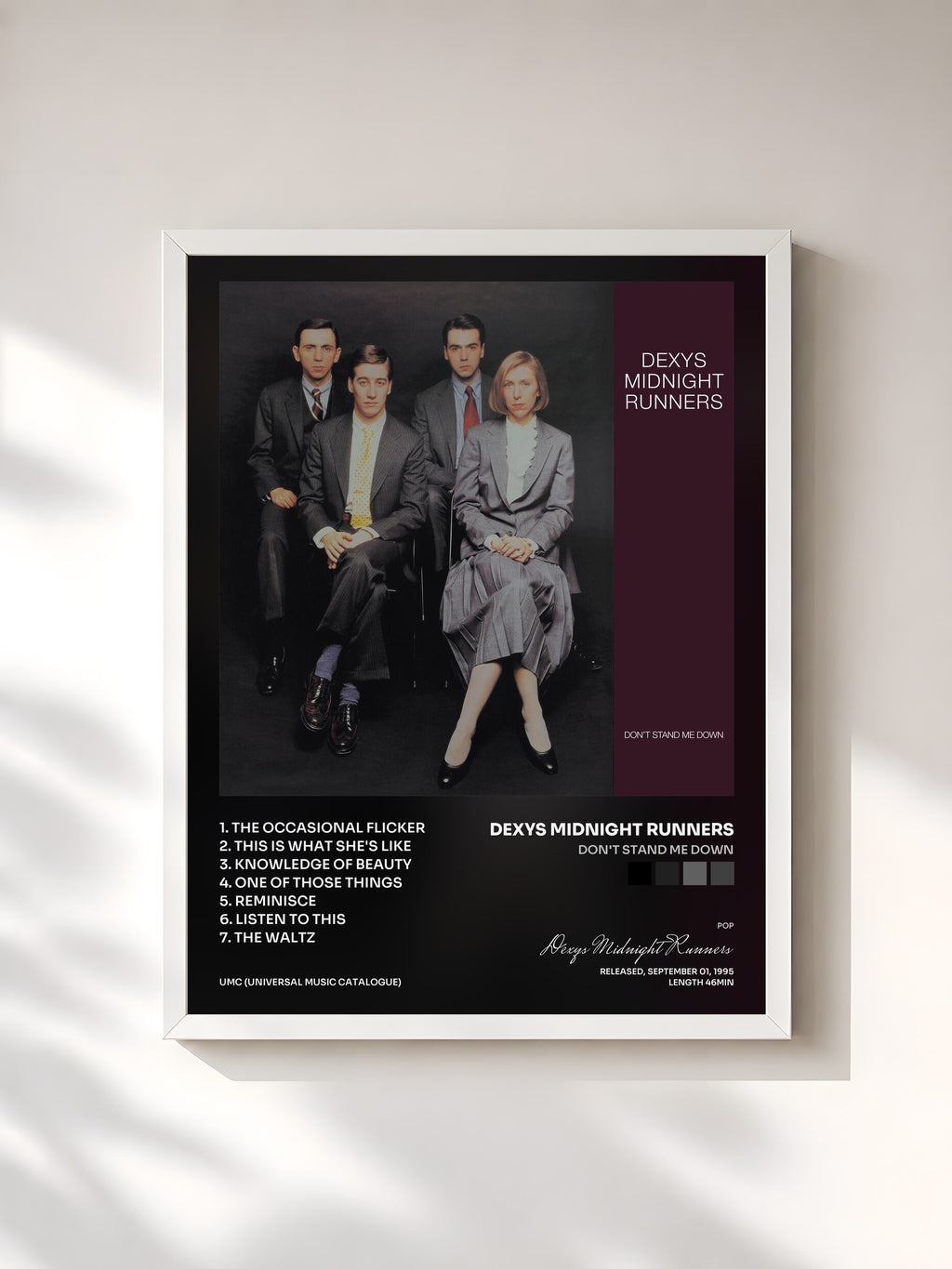 #blanc Tableau de l'album Don't Stand Me Down de Dexys Midnight Runners, cadre blanc, imprimé et encadré en France