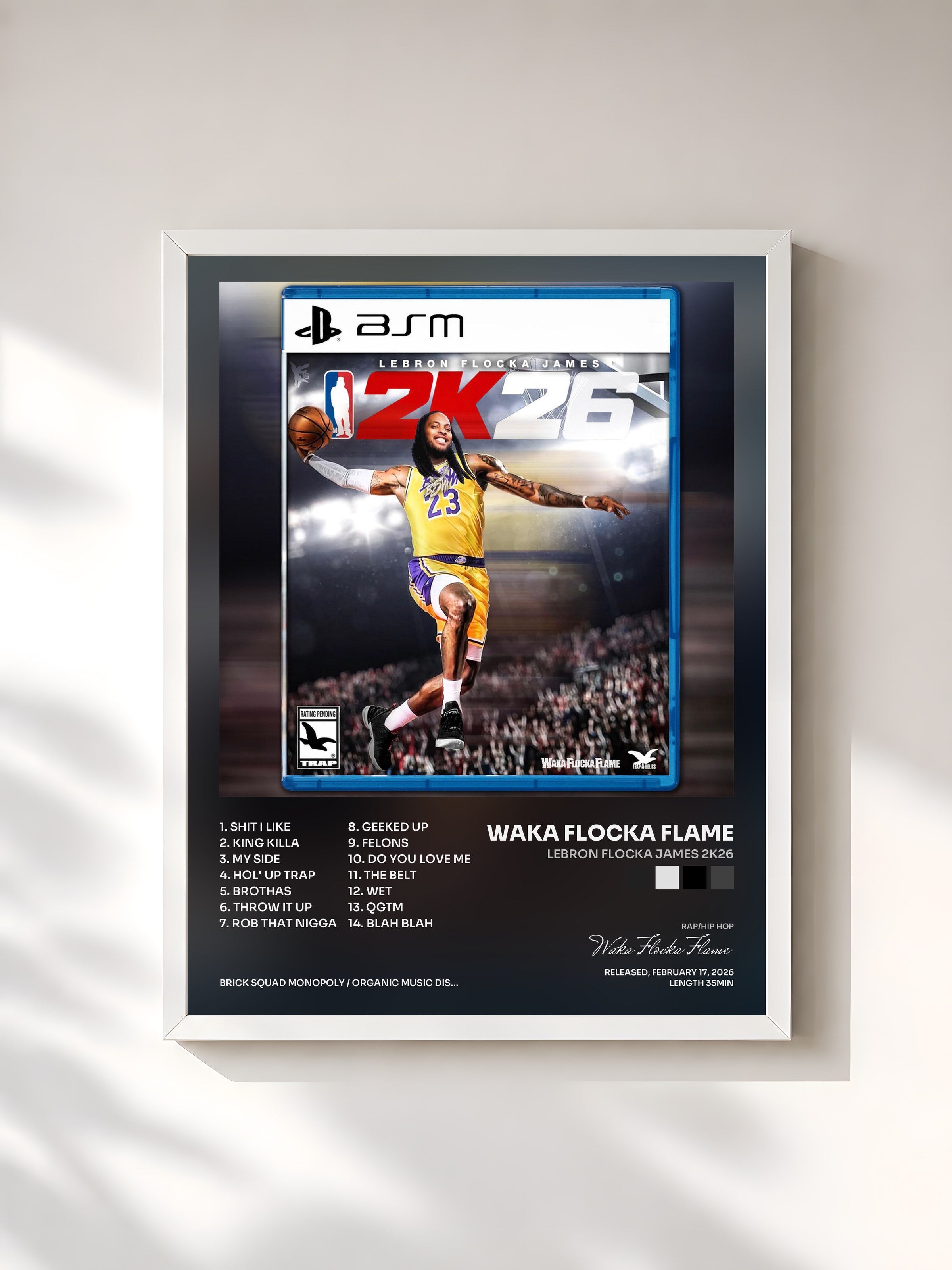 #blanc Tableau de l'album Lebron Flocka James 2K26 de Waka Flocka Flame, cadre blanc, imprimé et encadré en France