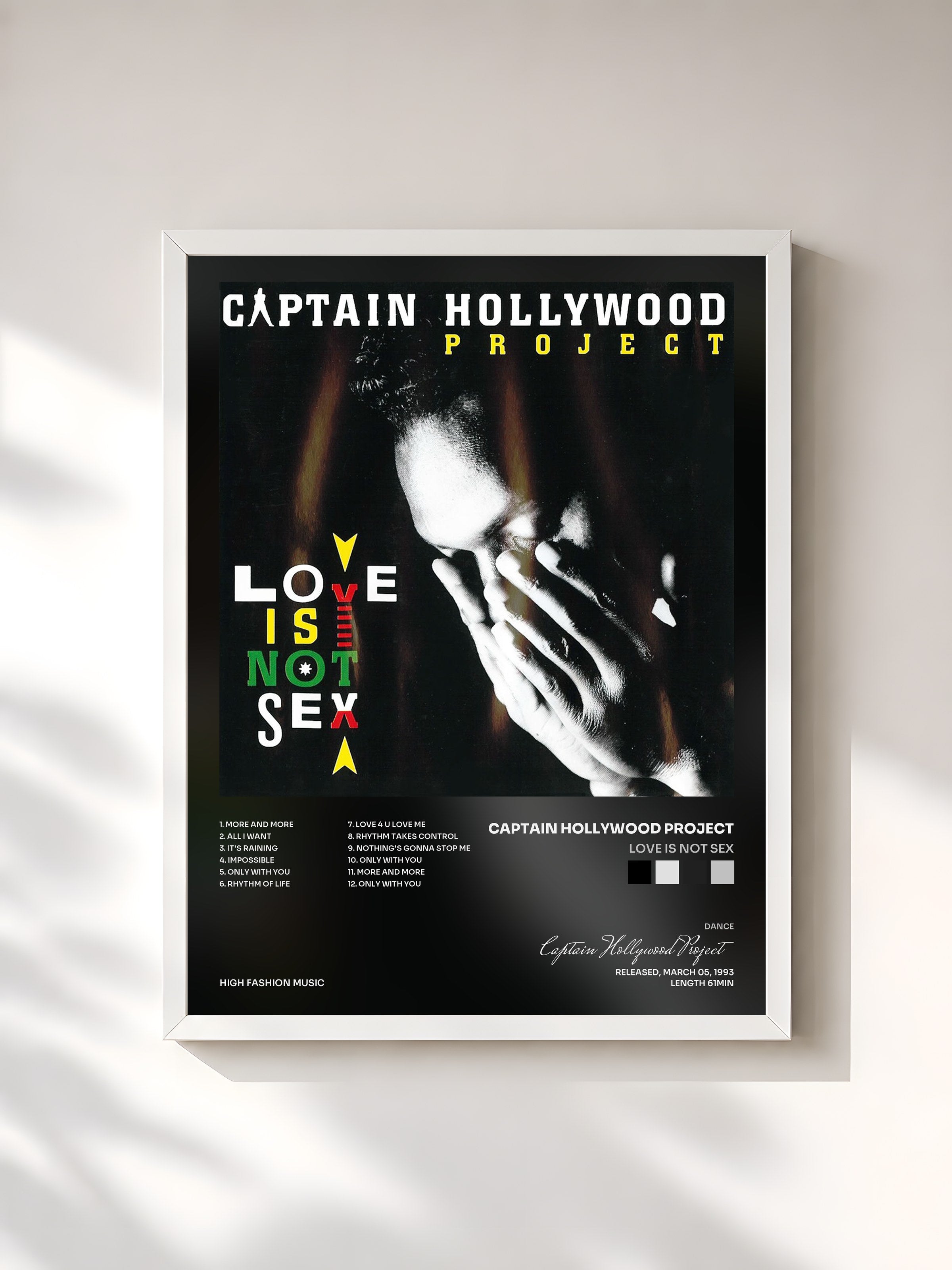 #blanc Tableau de l'album Love Is Not Sex de Captain Hollywood Project, cadre blanc, imprimé et encadré en France