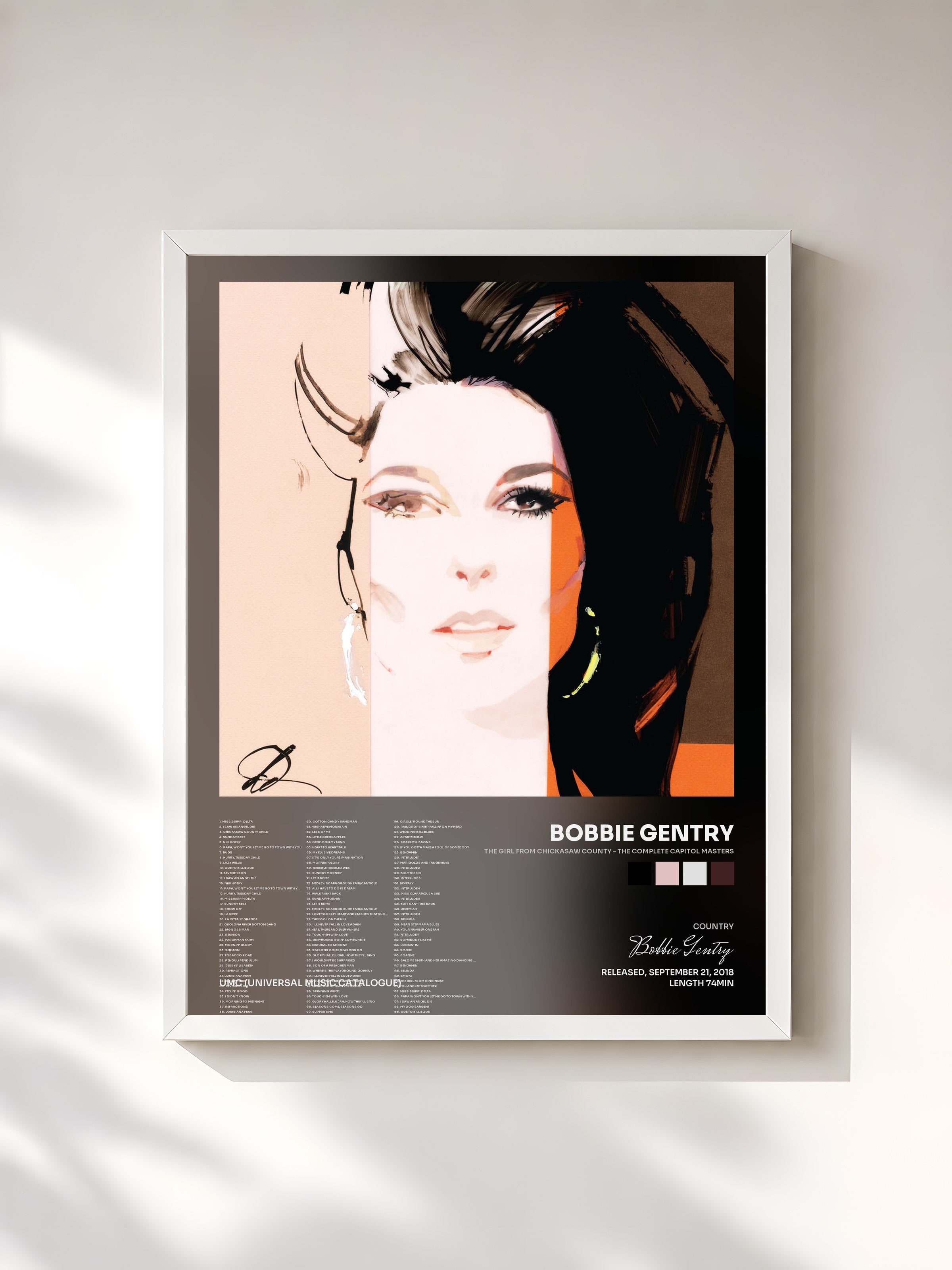 #blanc Tableau de l'album The Girl From Chickasaw County - The Complete Capitol Masters de Bobbie Gentry, cadre blanc, imprimé et encadré en France