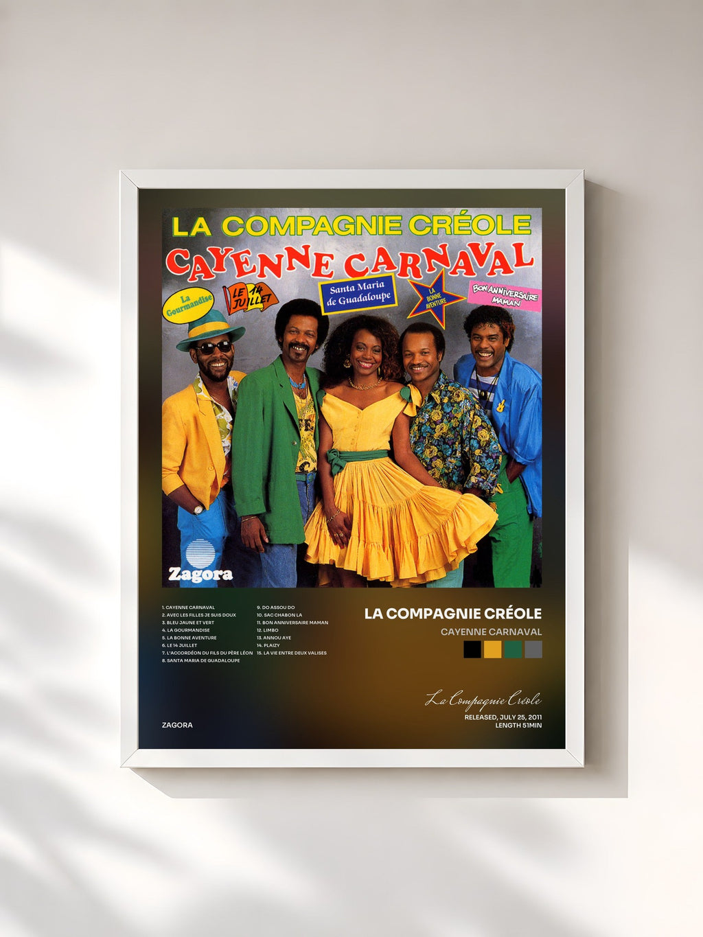 #blanc Tableau de l'album Cayenne Carnaval de La Compagnie Créole, cadre blanc, imprimé et encadré en France