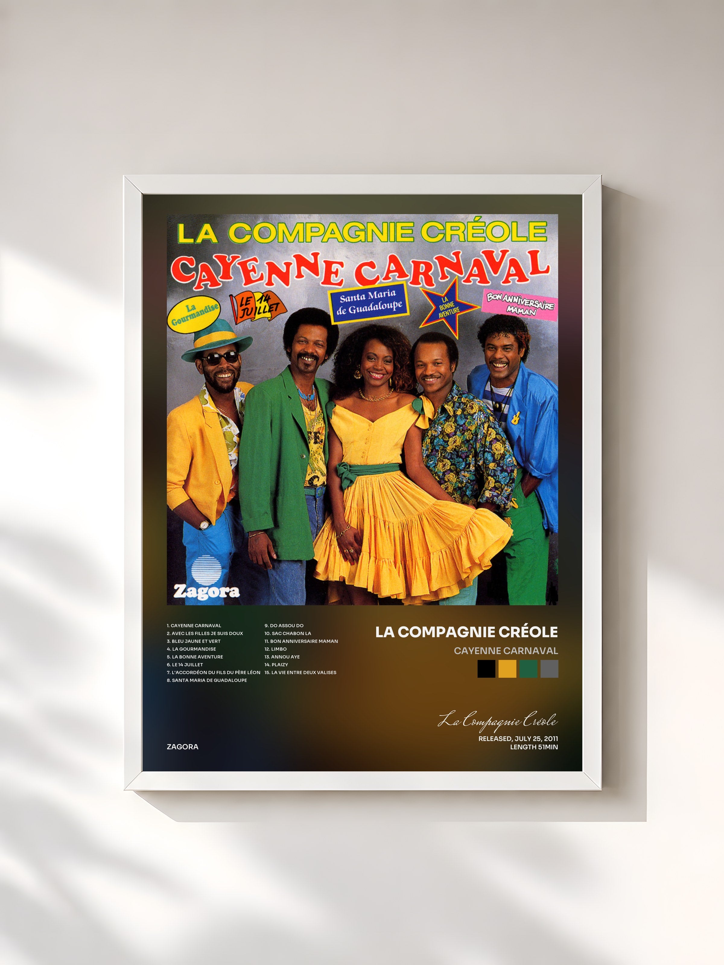 #blanc Tableau de l'album Cayenne Carnaval de La Compagnie Créole, cadre blanc, imprimé et encadré en France