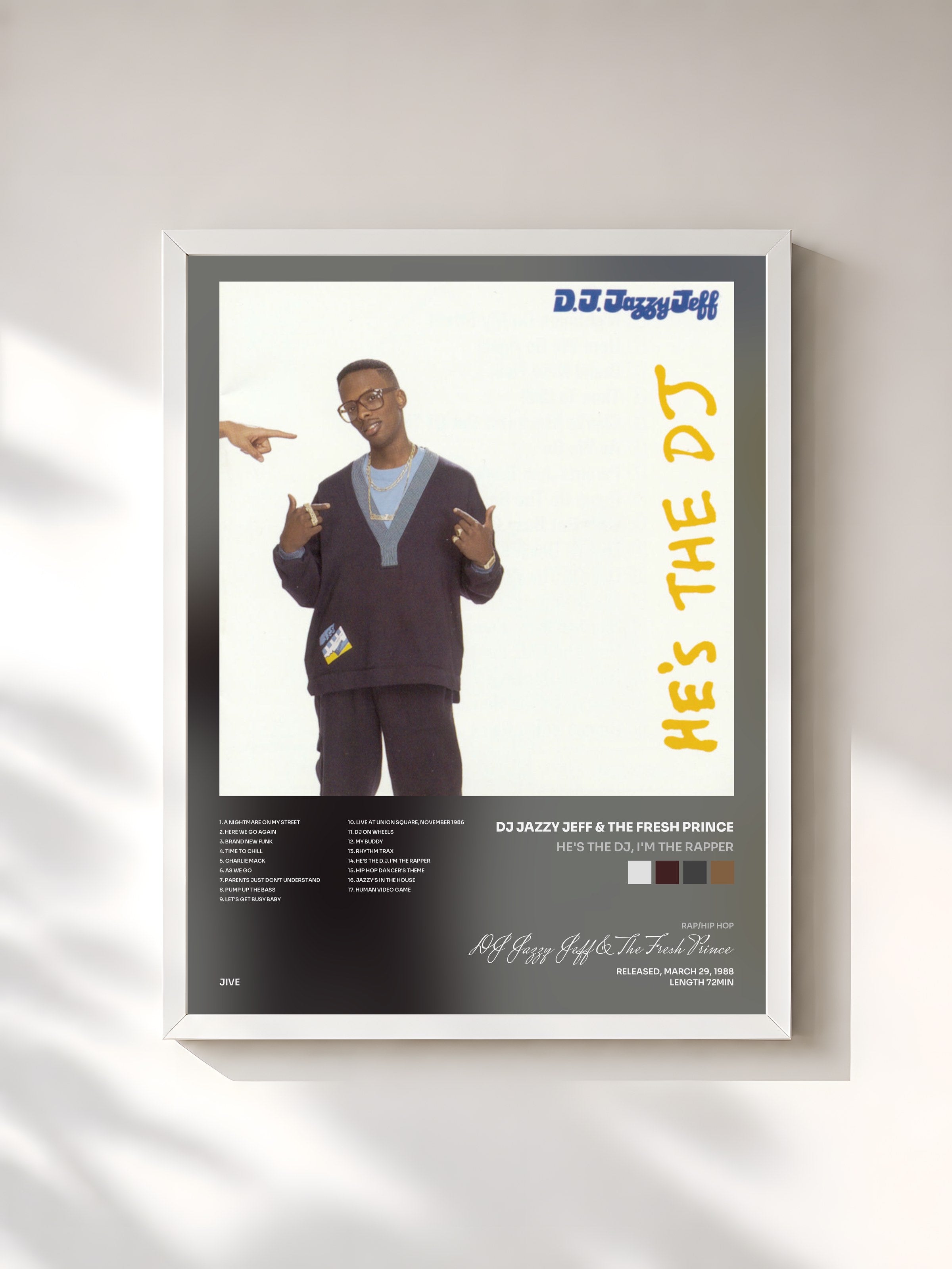#blanc Tableau de l'album He's The DJ, I'm The Rapper de DJ Jazzy Jeff & The Fresh Prince, cadre blanc, imprimé et encadré en France