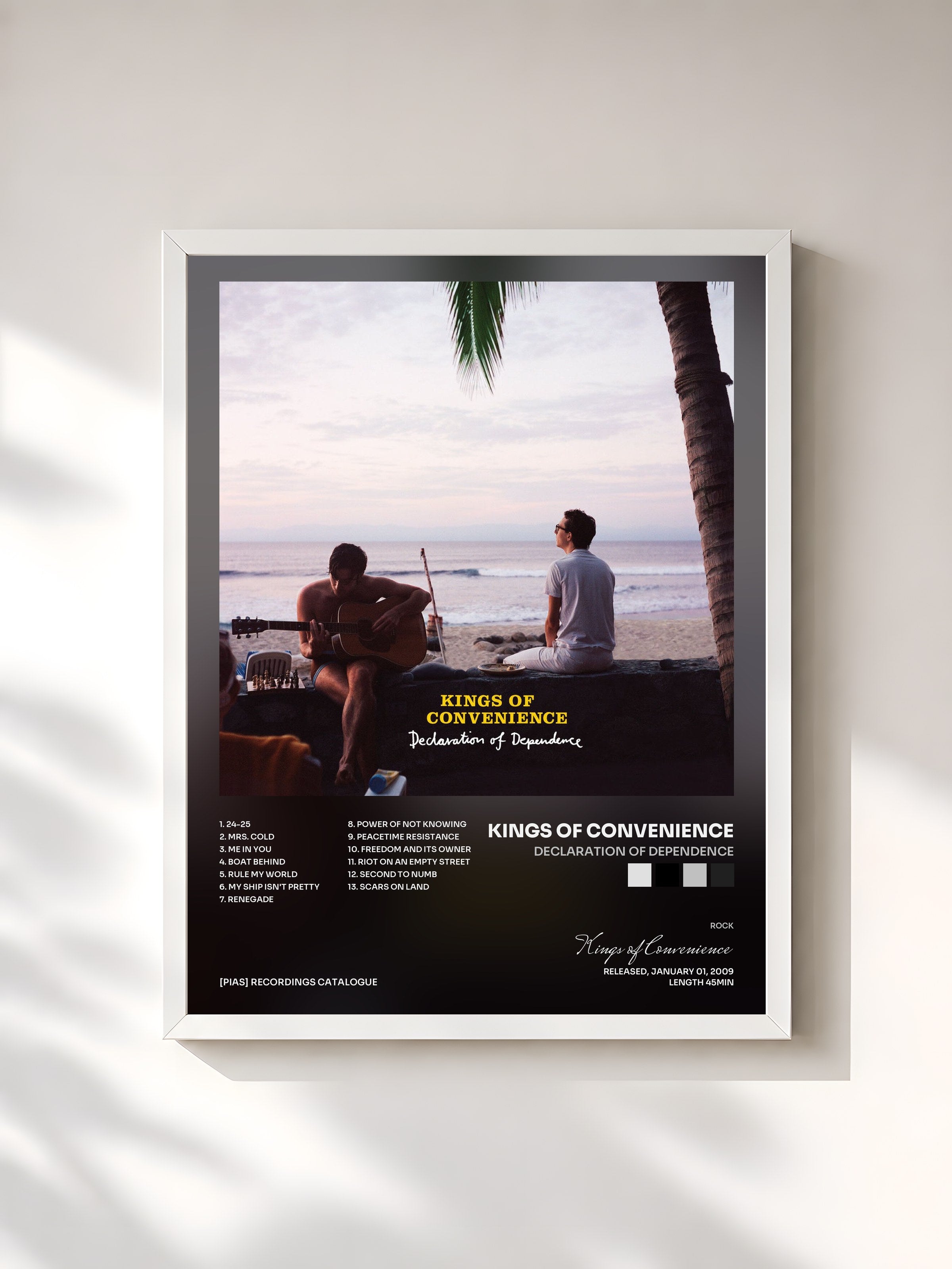 #blanc Tableau de l'album Declaration Of Dependence de Kings of Convenience, cadre blanc, imprimé et encadré en France