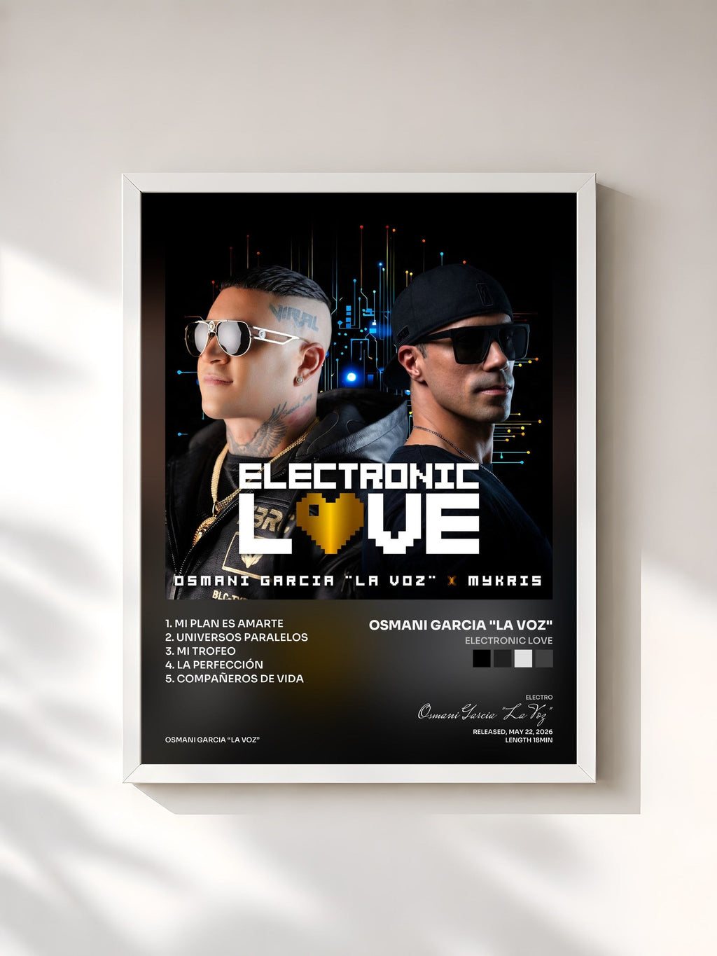 #blanc Electronic Love di Osmani Garcia "La Voz" in stampa incorniciata, cornice bianca, stampata e incorniciata in Francia