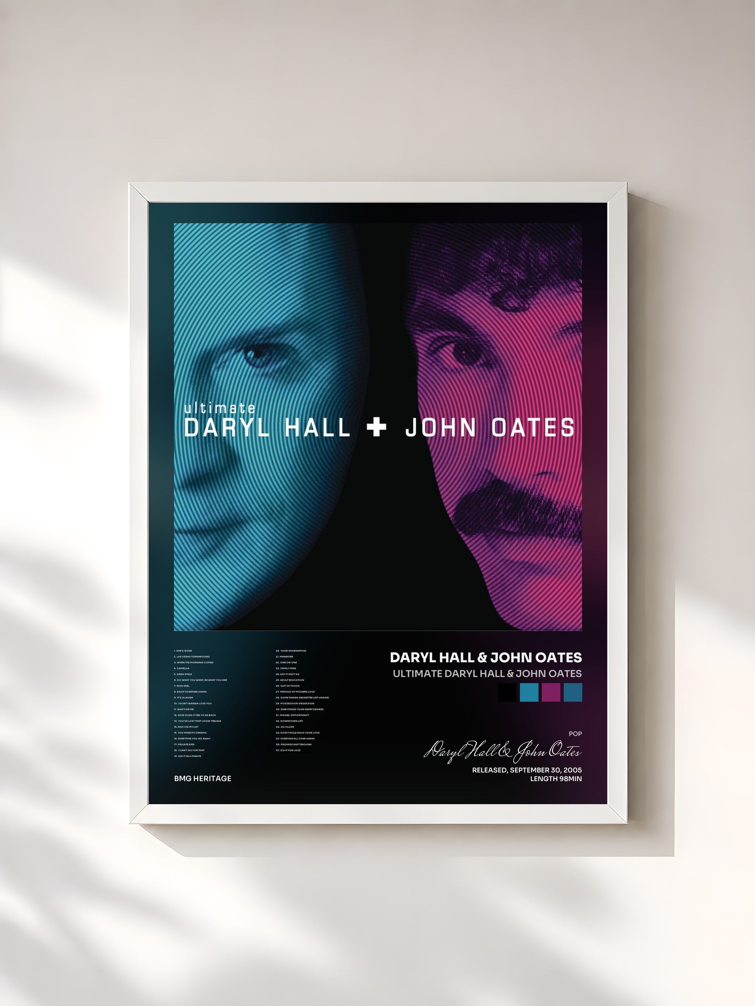 #blanc Tableau de l'album Ultimate Daryl Hall & John Oates de Daryl Hall & John Oates, cadre blanc, imprimé et encadré en France