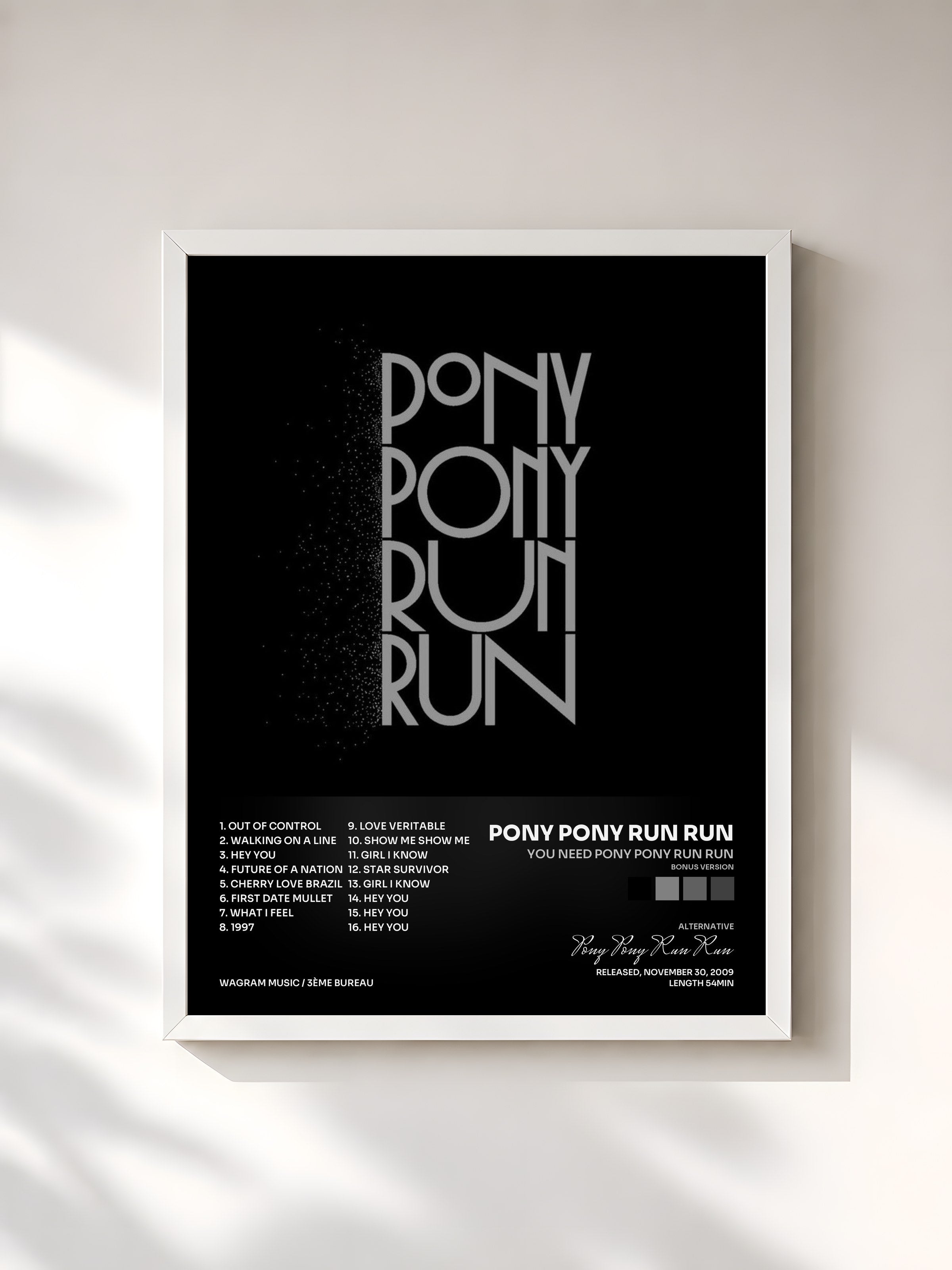 #blanc Tableau de l'album You need Pony Pony Run Run (bonus version) de Pony Pony Run Run, cadre blanc, imprimé et encadré en France