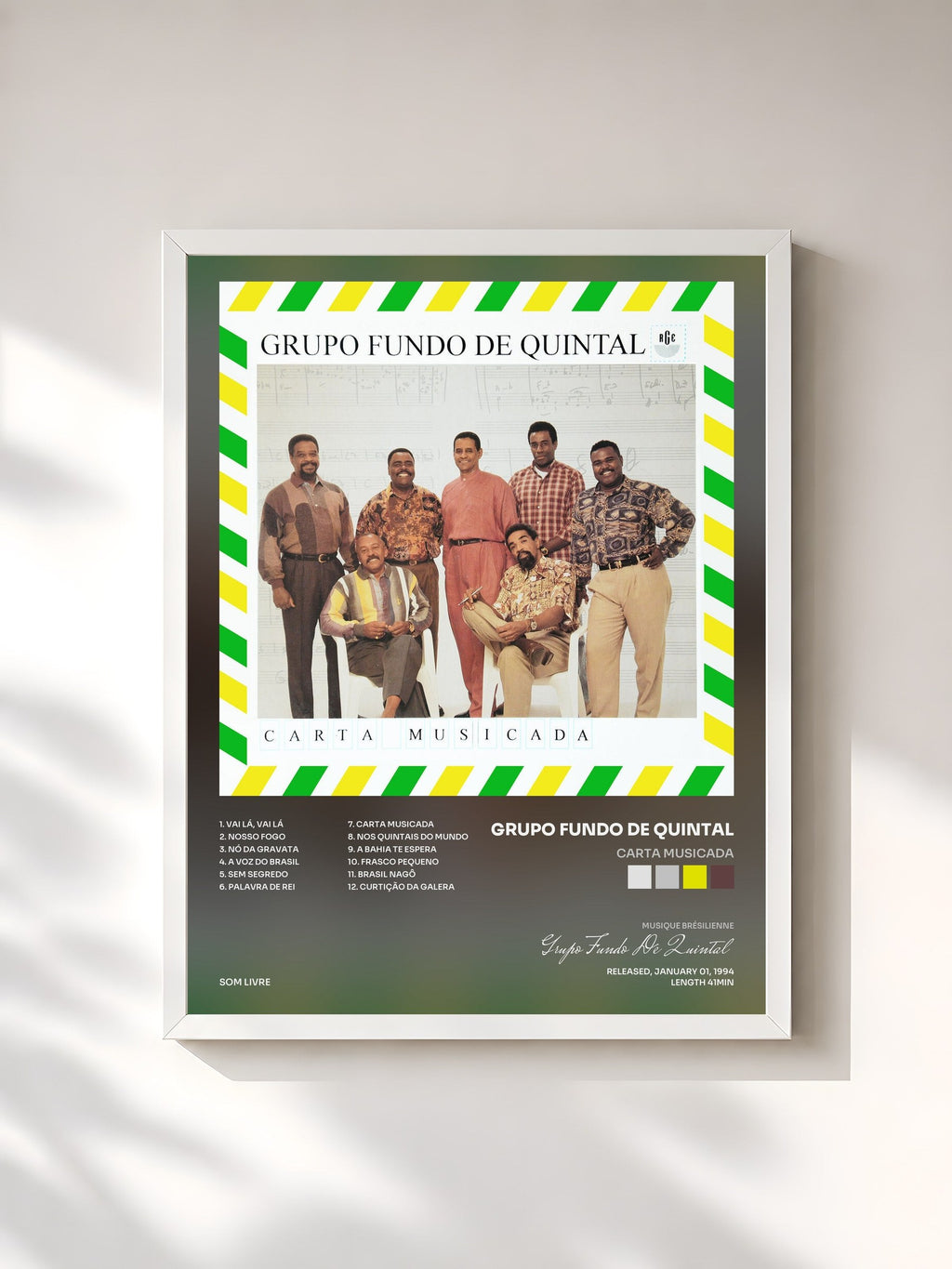 #blanc Carta Musicada de Grupo Fundo De Quintal en lámina enmarcada, marco blanco, impresa y enmarcada en Francia