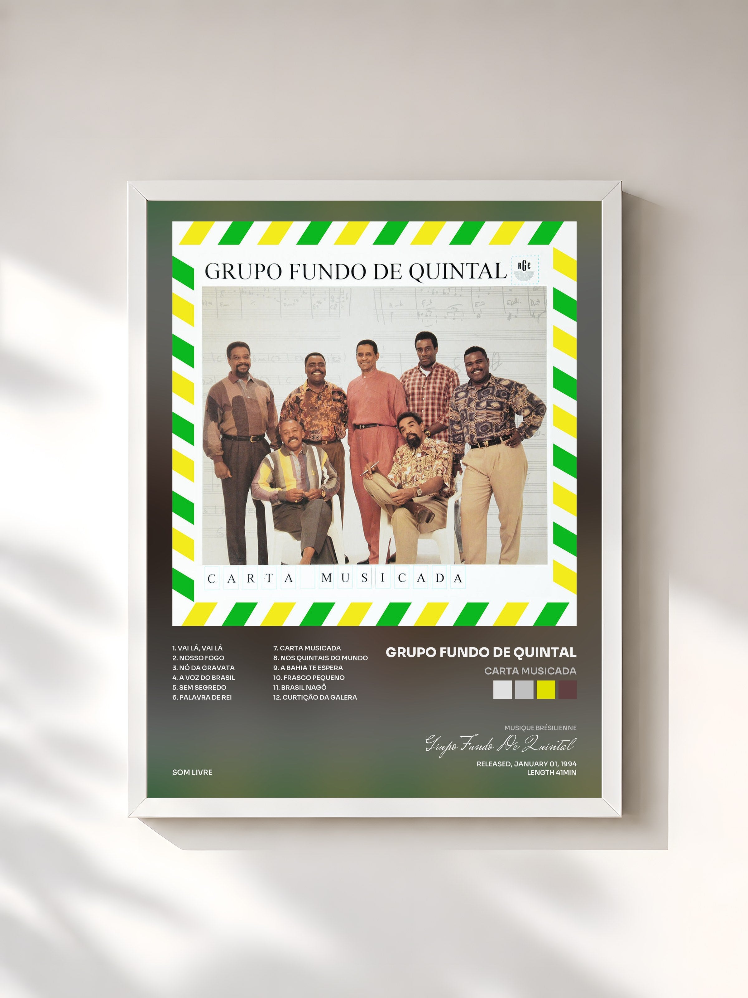 #blanc Tableau de l'album Carta Musicada de Grupo Fundo De Quintal, cadre blanc, imprimé et encadré en France