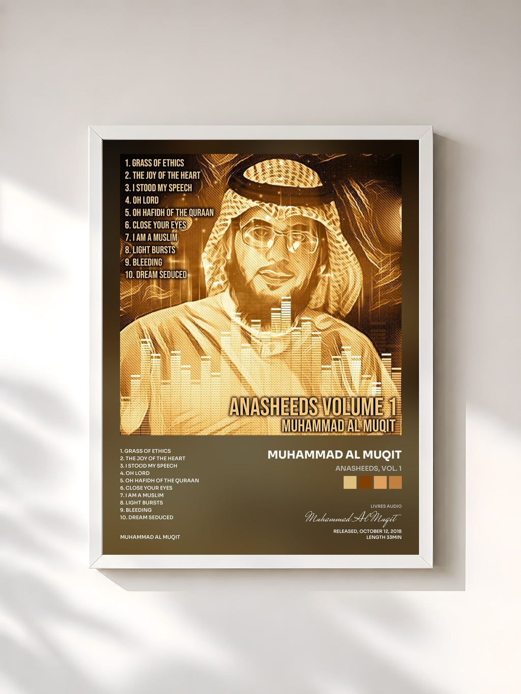 #blanc Anasheeds, Vol. 1 di Muhammad Al Muqit in stampa incorniciata, cornice bianca, stampata e incorniciata in Francia