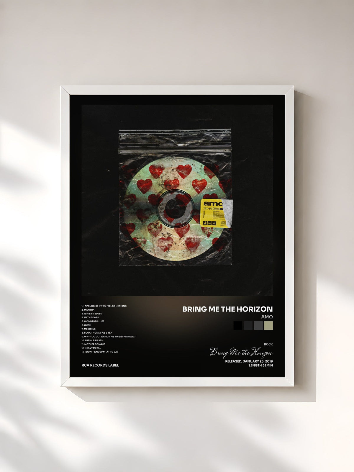 #blanc Tableau de l'album amo de Bring Me the Horizon, cadre blanc, imprimé et encadré en France