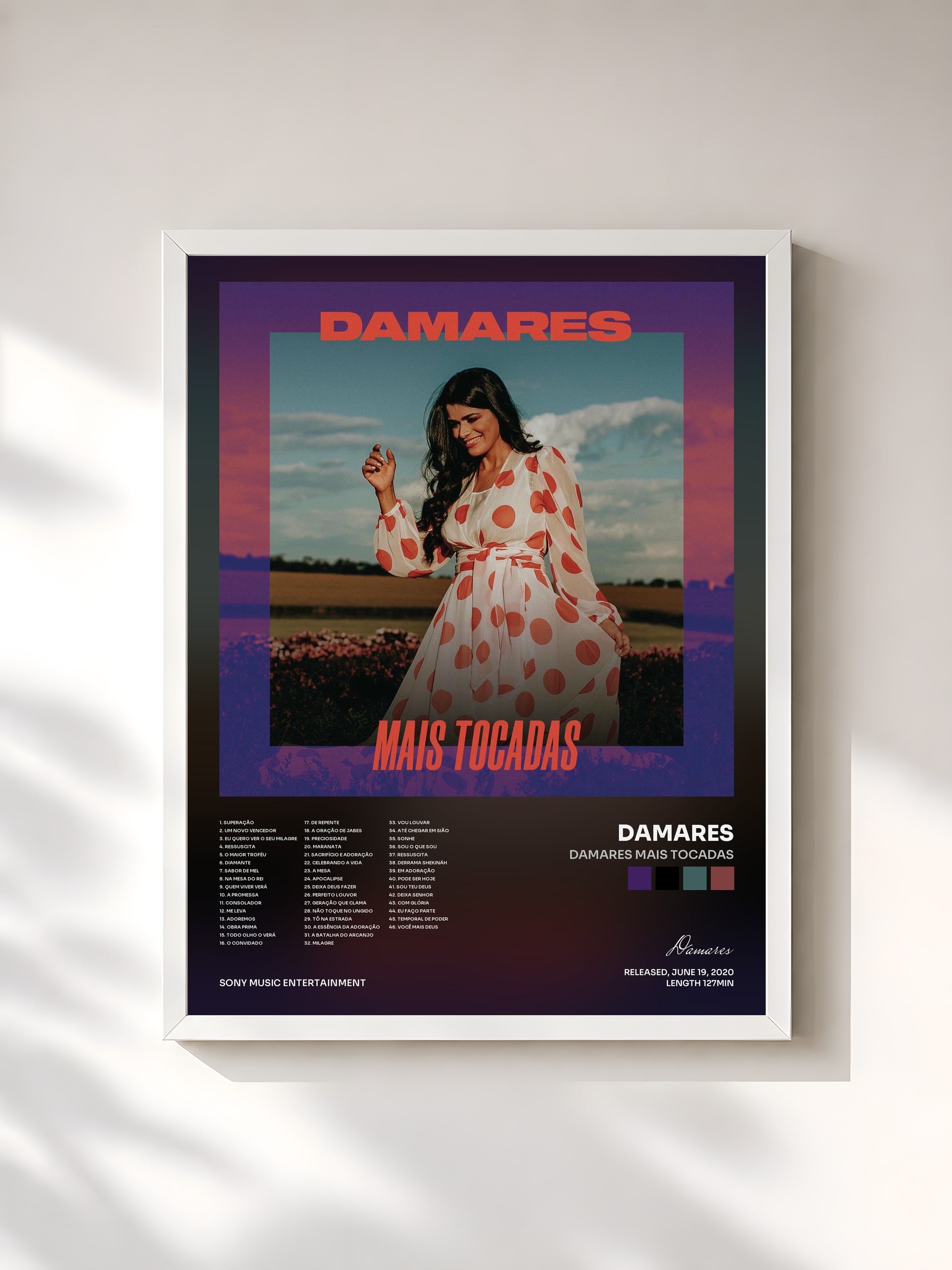 #blanc Tableau de l'album Damares Mais Tocadas de Damares, cadre blanc, imprimé et encadré en France