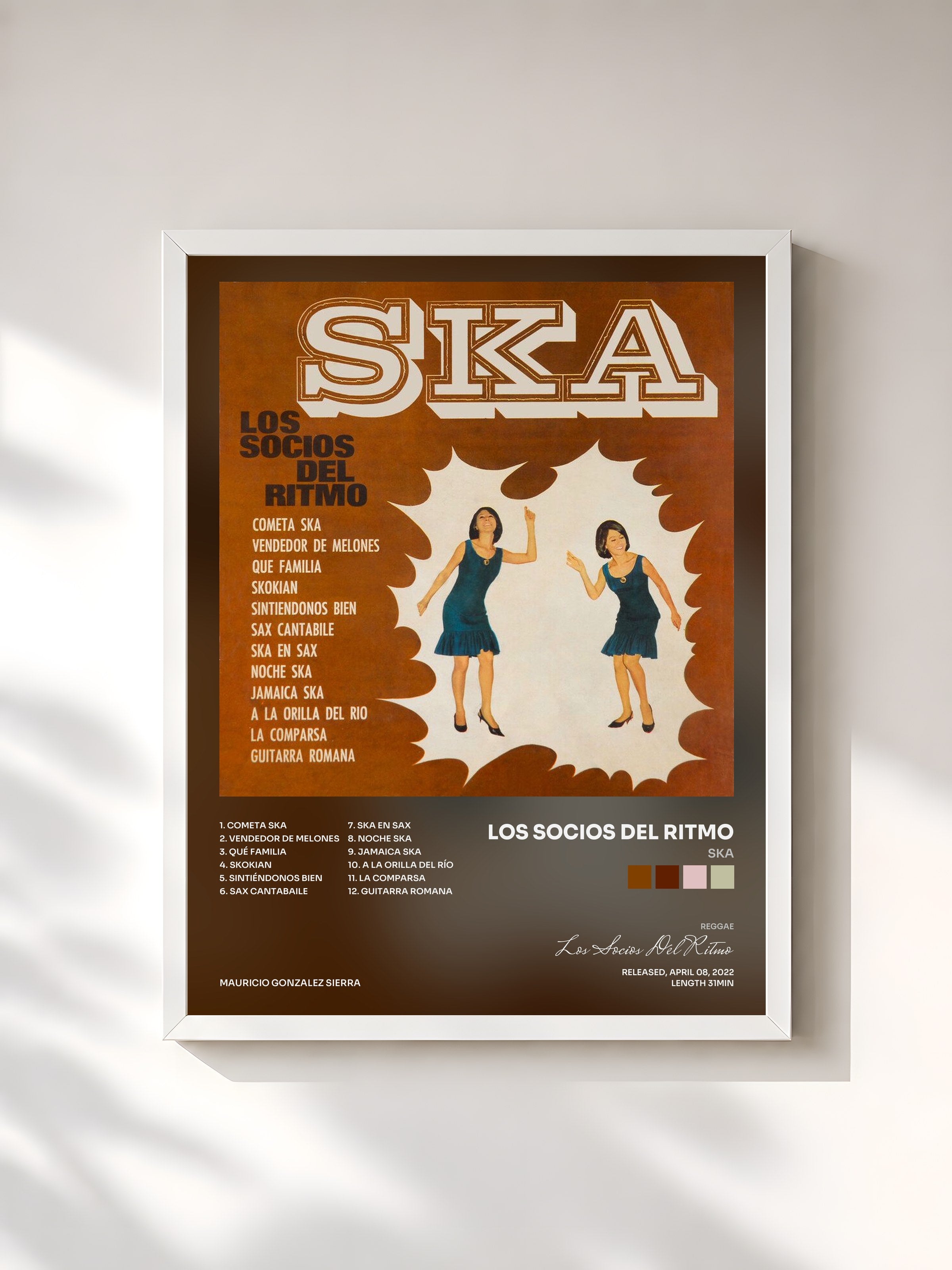 #blanc Tableau de l'album SKA de Los Socios Del Ritmo, cadre blanc, imprimé et encadré en France