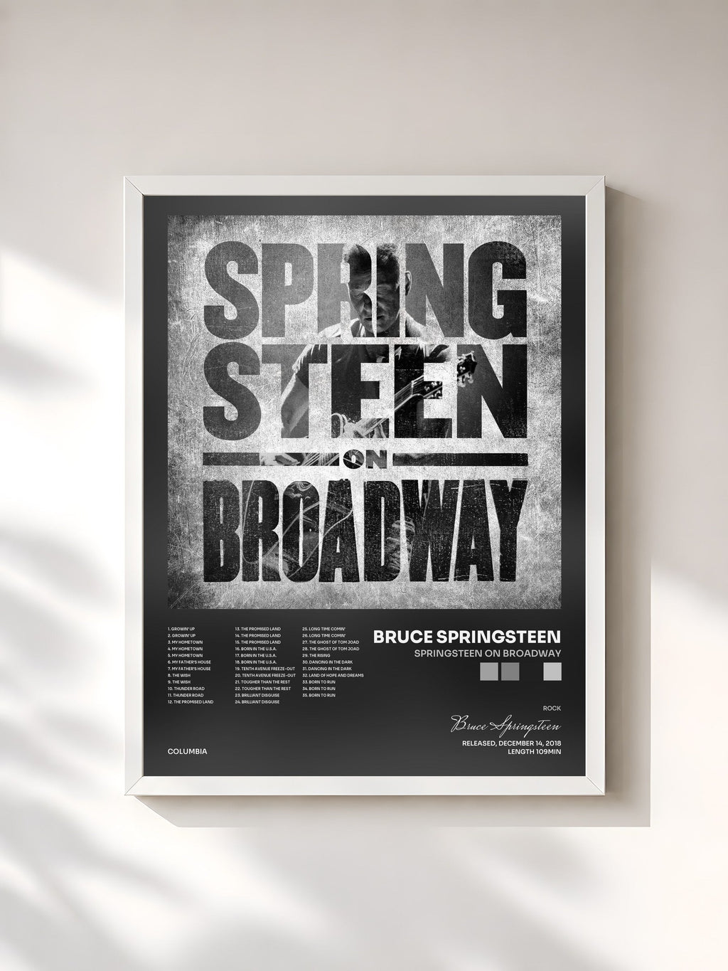 #blanc Springsteen on Broadway di Bruce Springsteen in stampa incorniciata, cornice bianca, stampata e incorniciata in Francia