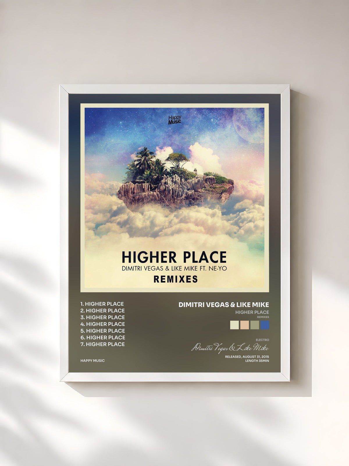 #blanc Tableau de l'album Higher Place (Remixes) - EP de Dimitri Vegas & Like Mike, cadre blanc, imprimé et encadré en France