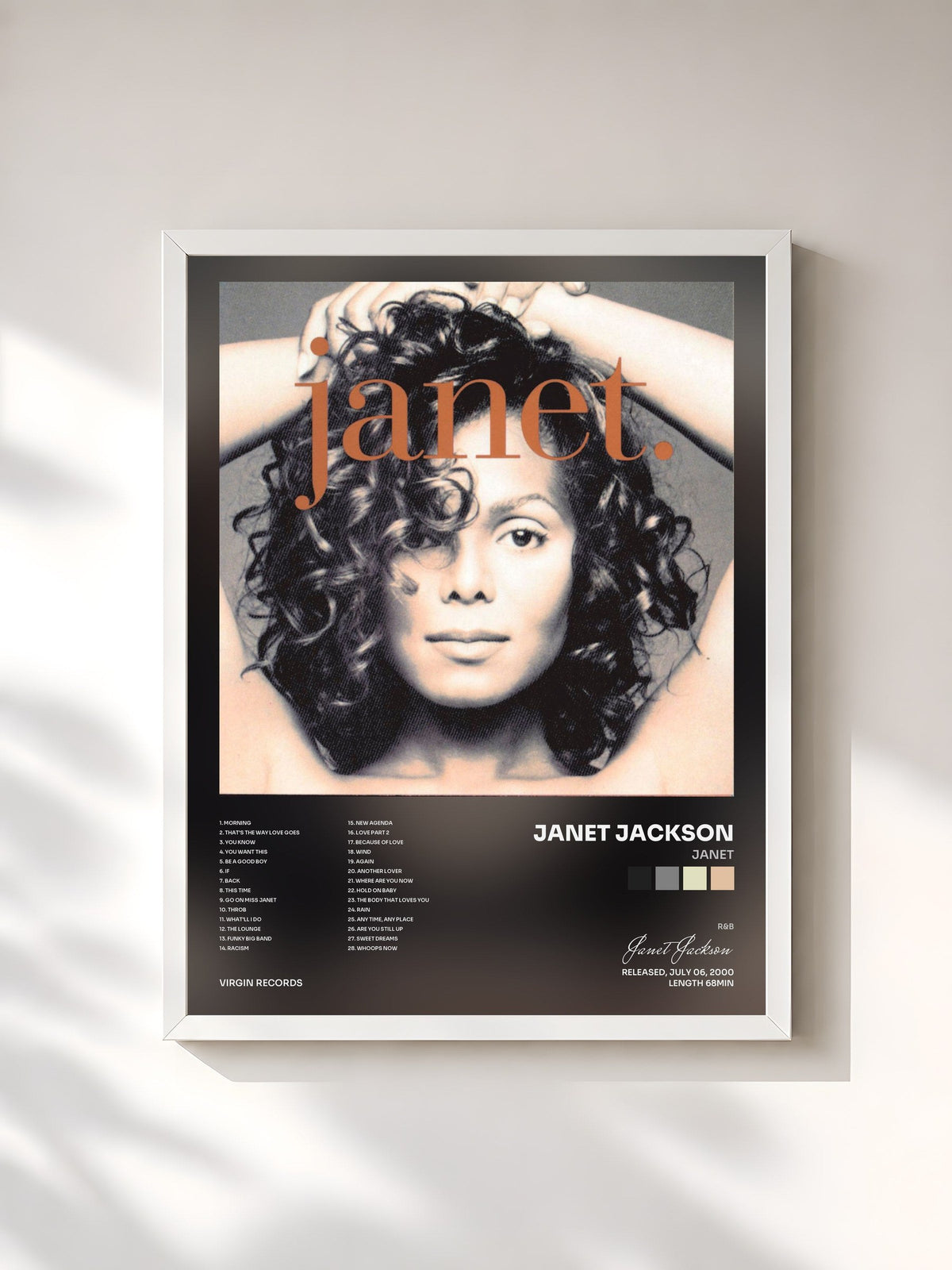 #blanc Tableau de l'album Janet de Janet Jackson, cadre blanc, imprimé et encadré en France