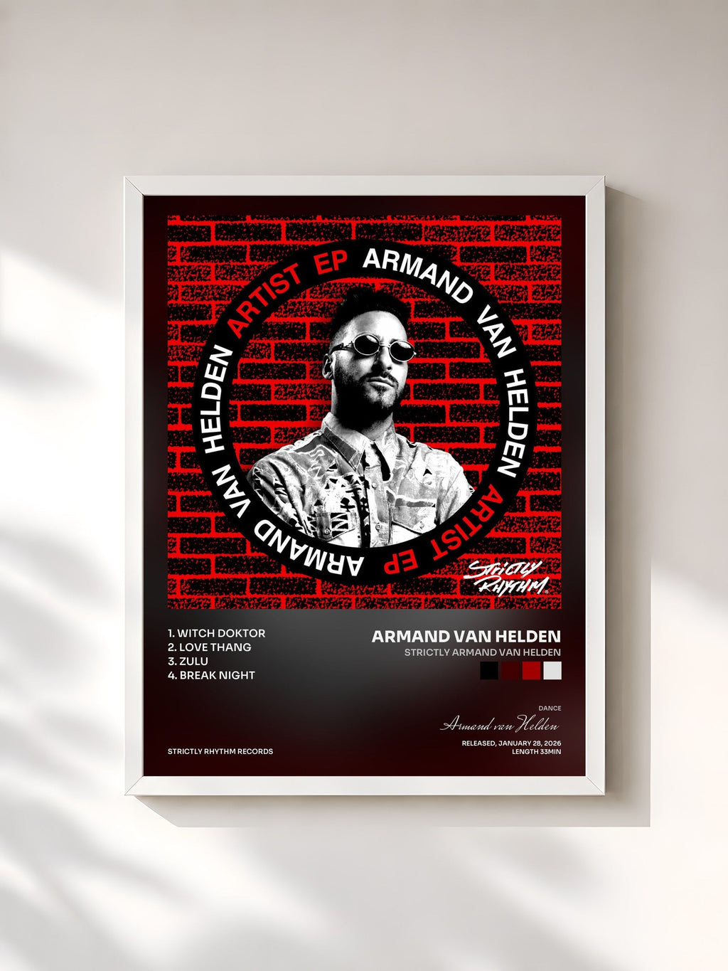 #blanc Tableau de l'album Strictly Armand Van Helden de Armand van Helden, cadre blanc, imprimé et encadré en France