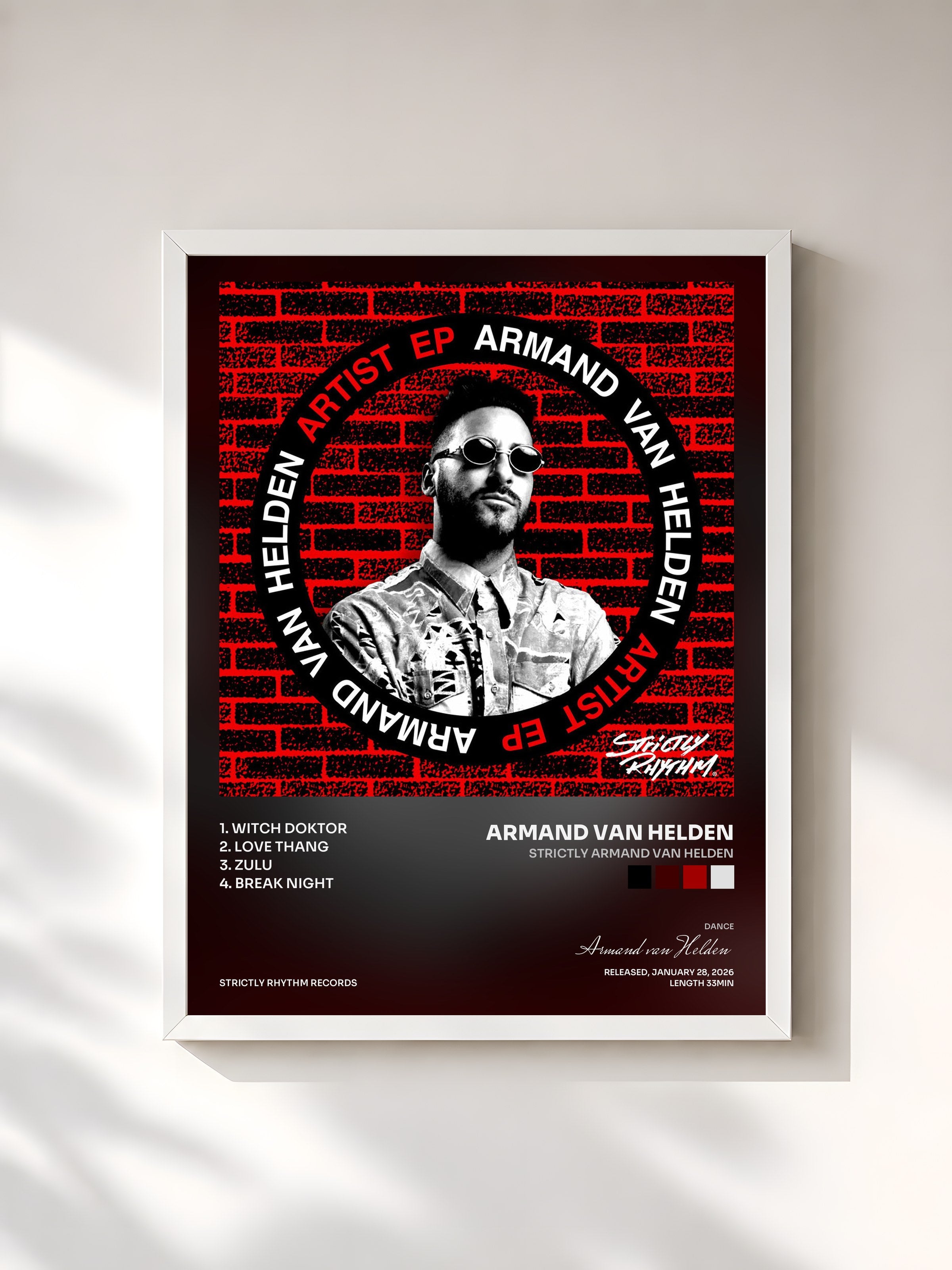 #blanc Tableau de l'album Strictly Armand Van Helden de Armand van Helden, cadre blanc, imprimé et encadré en France