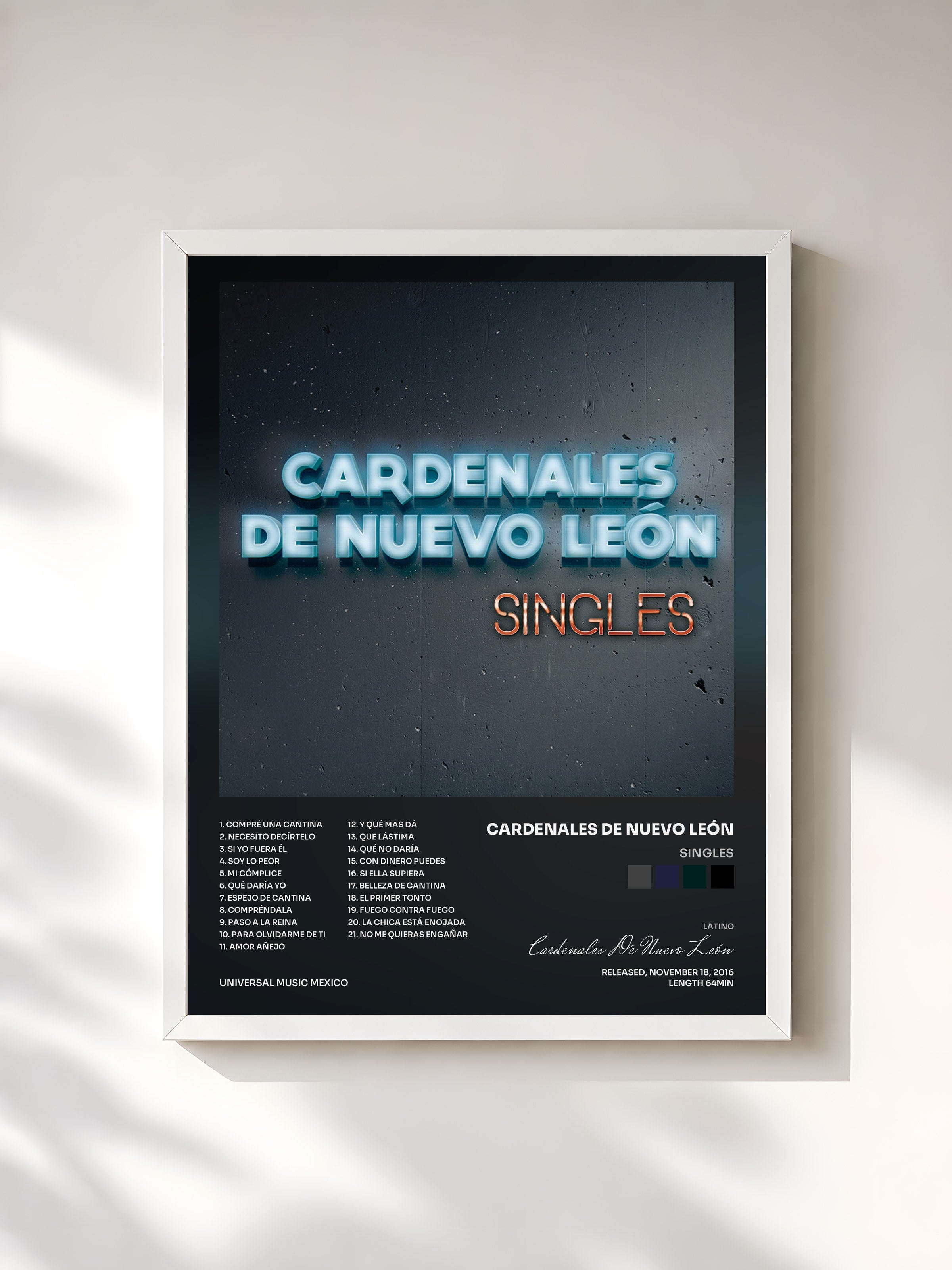 #blanc Tableau de l'album Singles de Cardenales De Nuevo León, cadre blanc, imprimé et encadré en France
