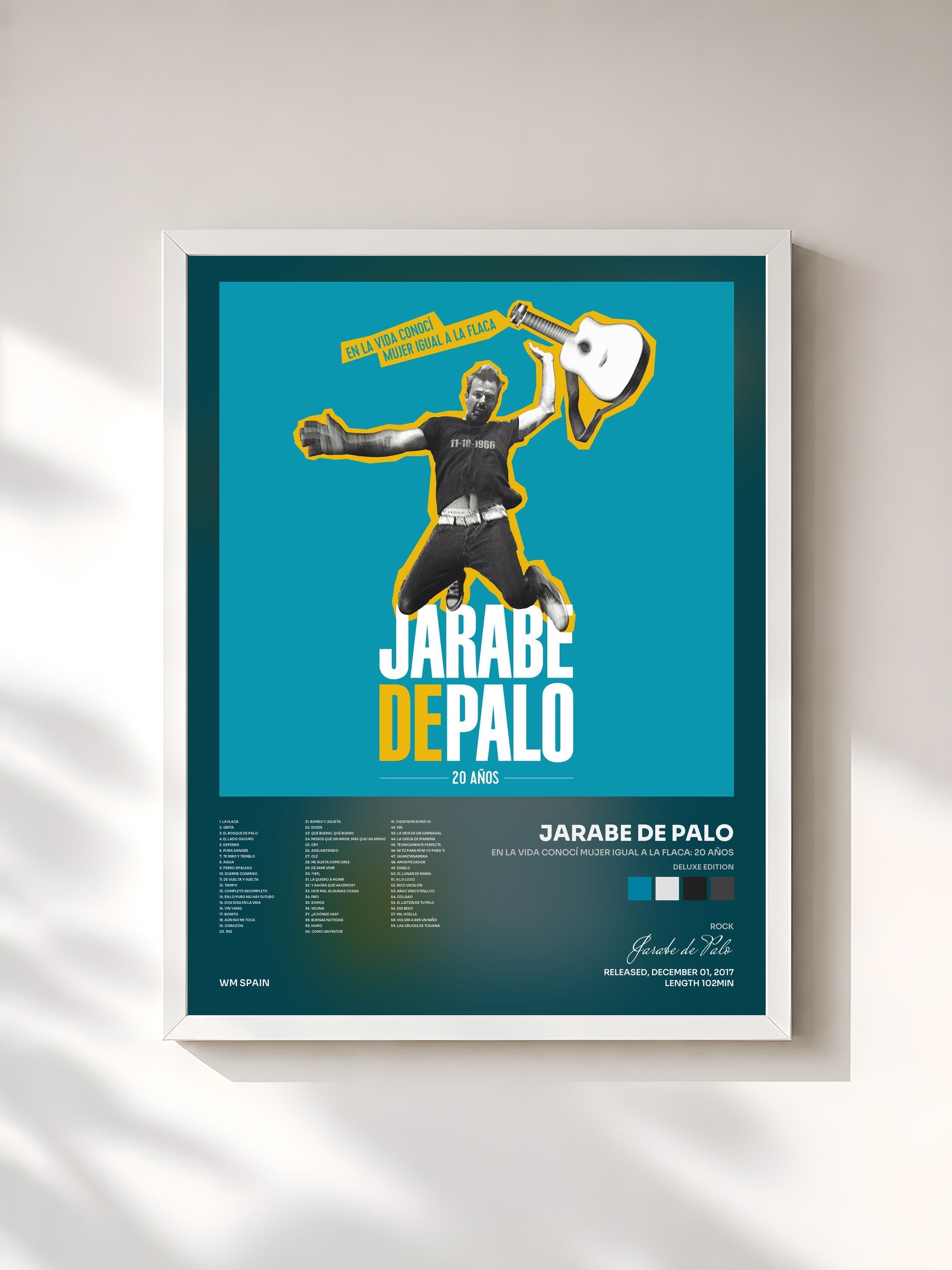 #blanc Tableau de l'album En la vida conocí mujer igual a la Flaca: 20 años (Deluxe Edition) de Jarabe de Palo, cadre blanc, imprimé et encadré en France