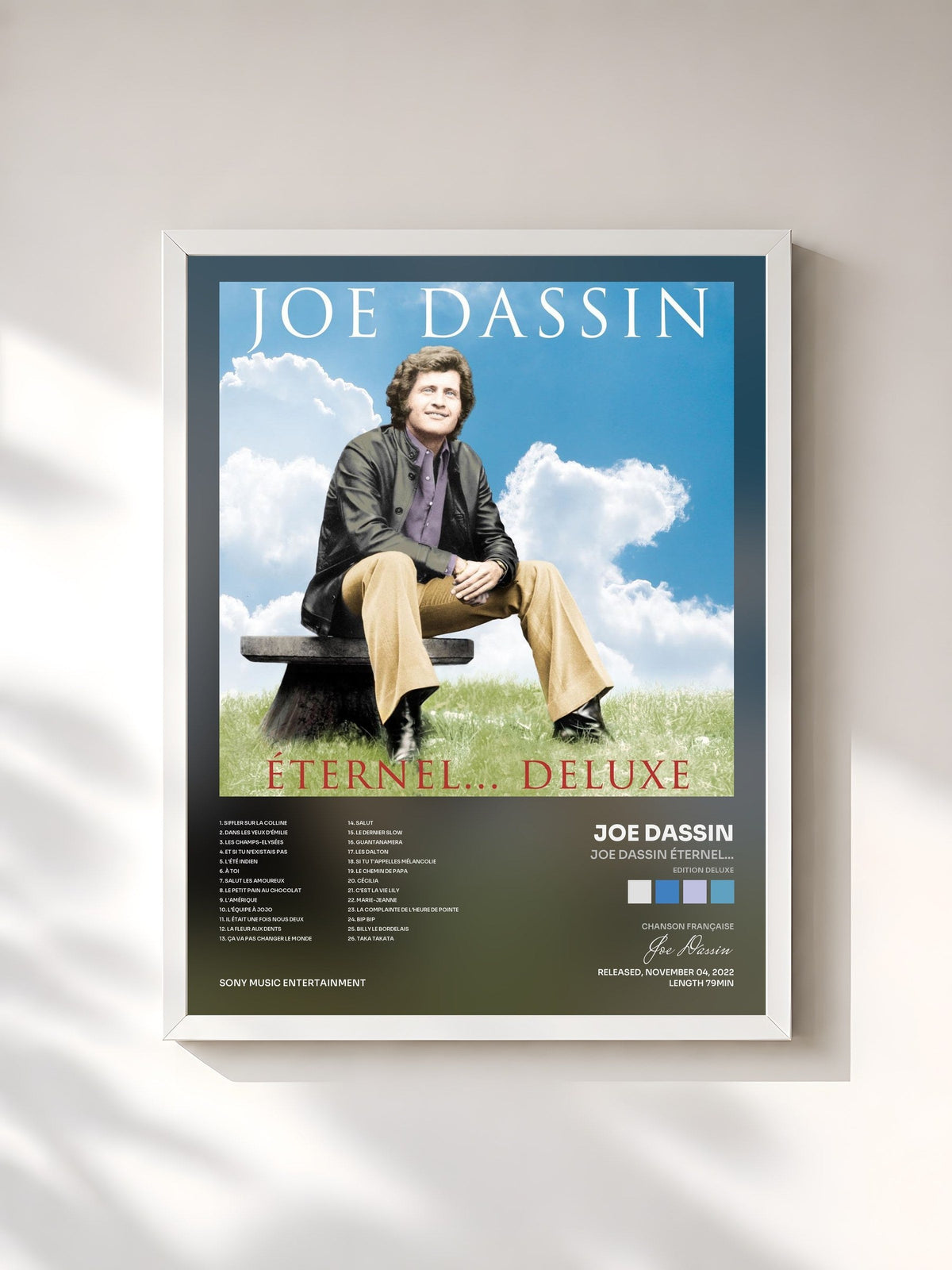 #blanc Joe Dassin Éternel... (Edition deluxe) by Joe Dassin as a framed art print, white frame, printed and framed in France