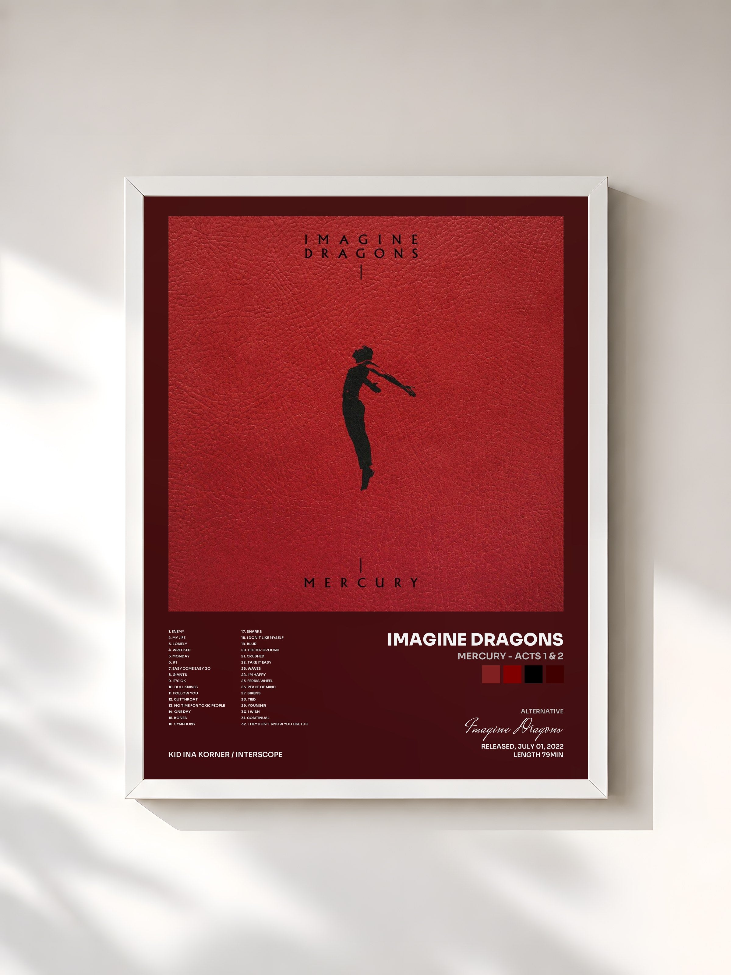 #blanc Mercury - Acts 1 & 2 by Imagine Dragons as a framed art print, white frame, printed and framed in France