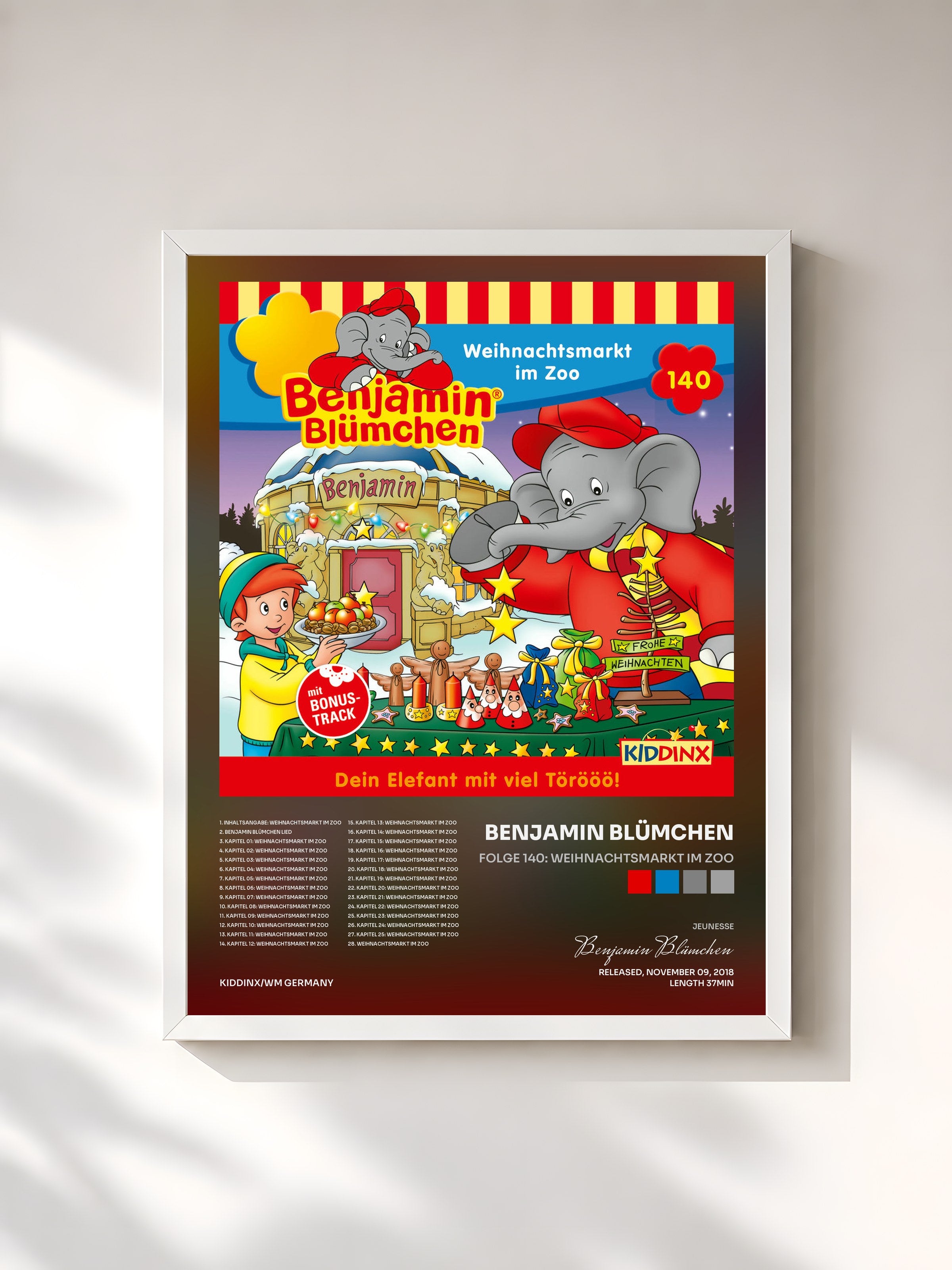 #blanc Tableau de l'album Folge 140: Weihnachtsmarkt im Zoo de Benjamin Blümchen, cadre blanc, imprimé et encadré en France