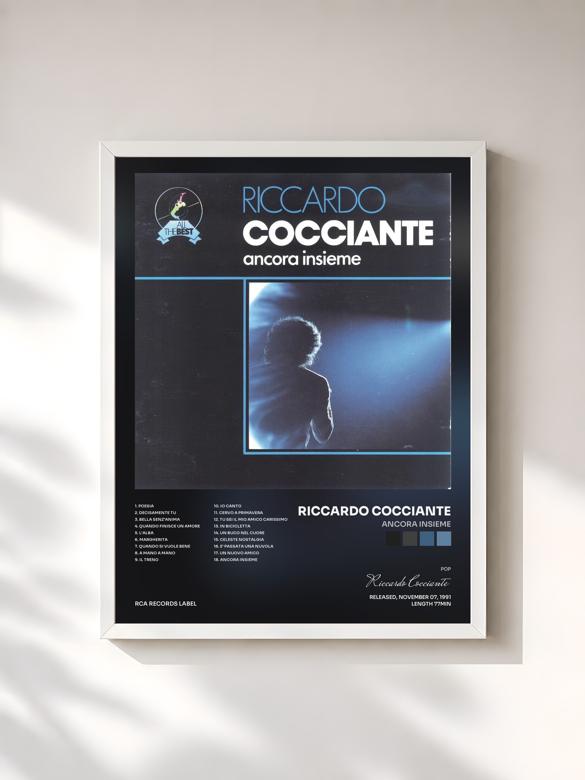 #blanc Tableau de l'album Ancora Insieme de Riccardo Cocciante, cadre blanc, imprimé et encadré en France