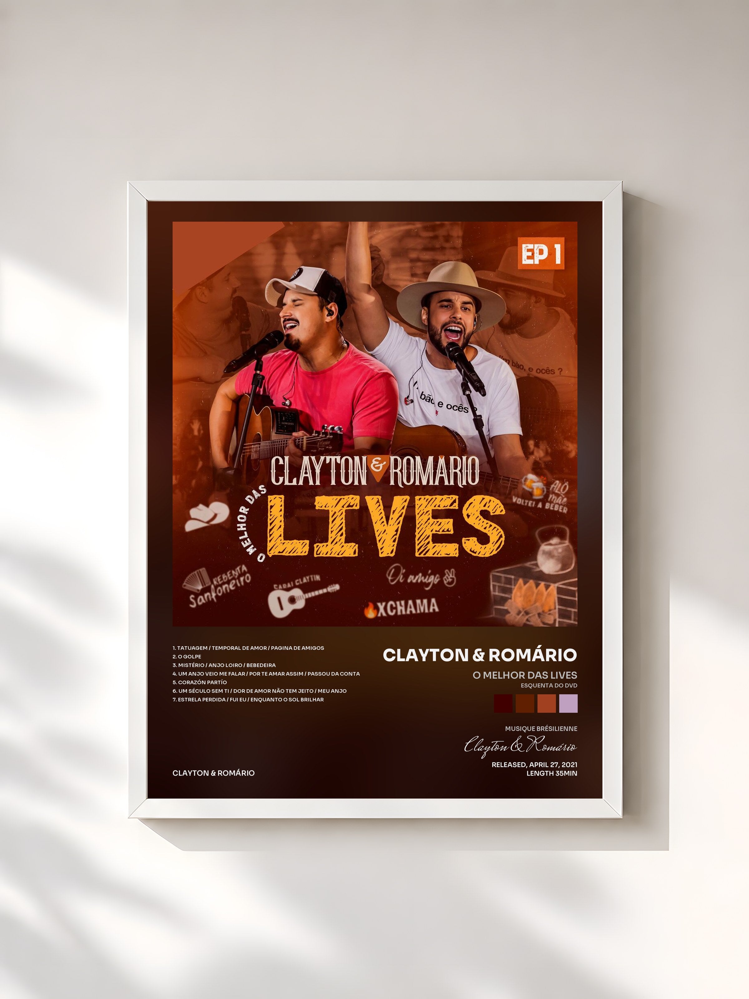 #blanc Tableau de l'album O Melhor das Lives (Esquenta do Dvd), Ep. 1 de Clayton & Romário, cadre blanc, imprimé et encadré en France