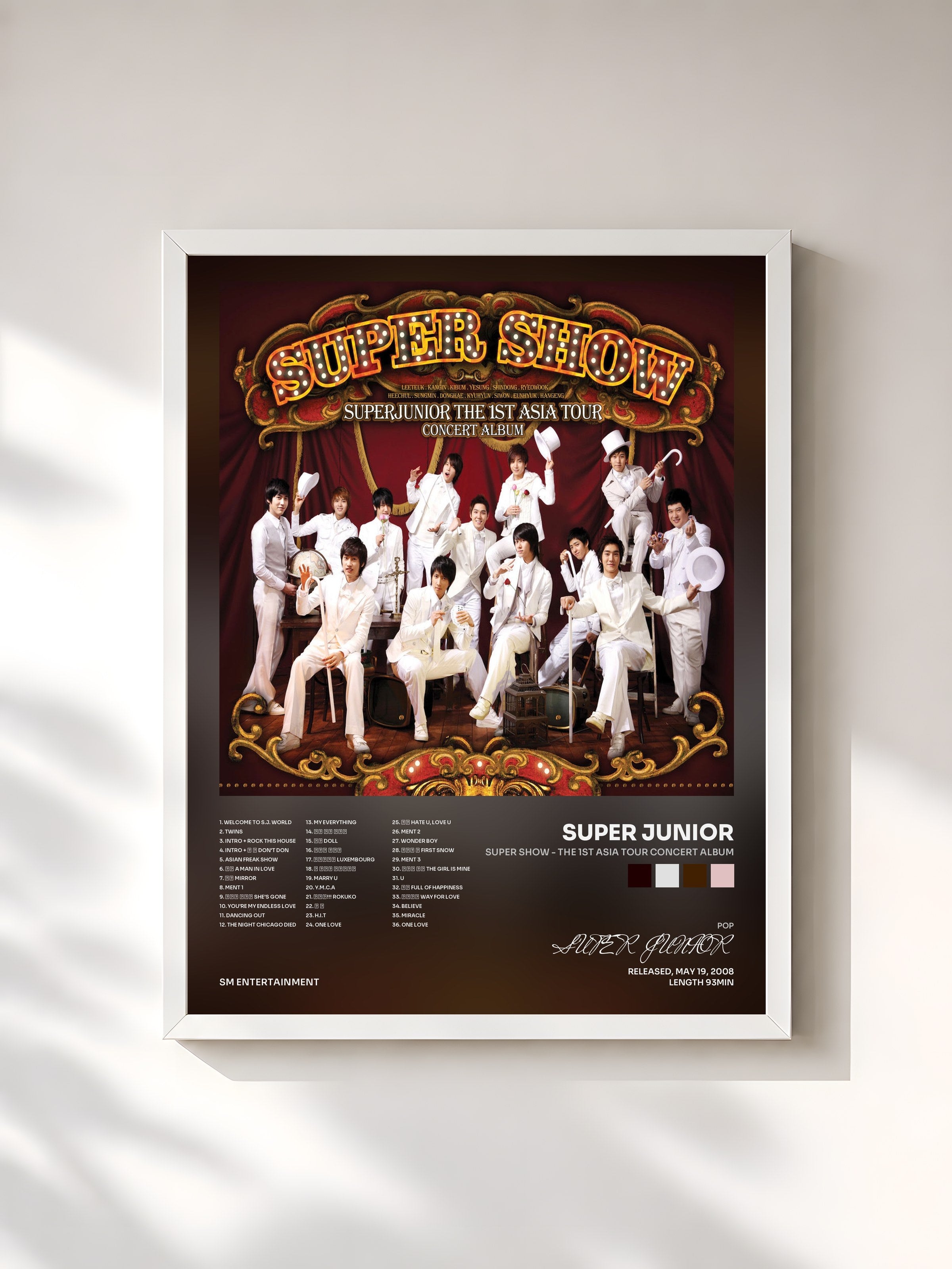#blanc Tableau de l'album Super Show - The 1st Asia Tour Concert Album de SUPER JUNIOR, cadre blanc, imprimé et encadré en France