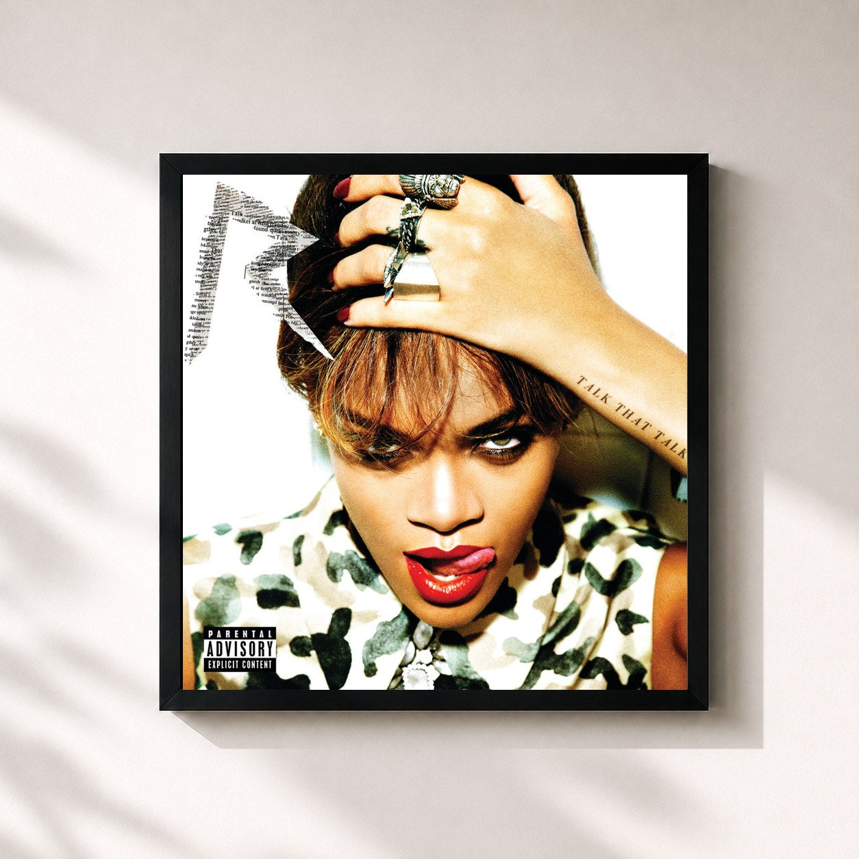 #noir Tableau carré de l'album Talk That Talk de Rihanna, cadre noir 32x32 cm