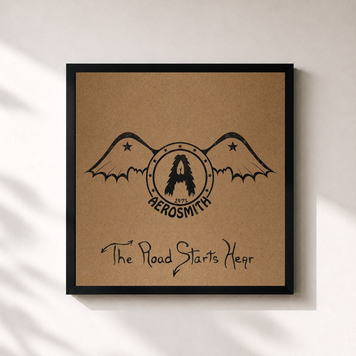 #noir Tableau carré de l'album 1971: The Road Starts Hear de Aerosmith, cadre noir 32x32 cm