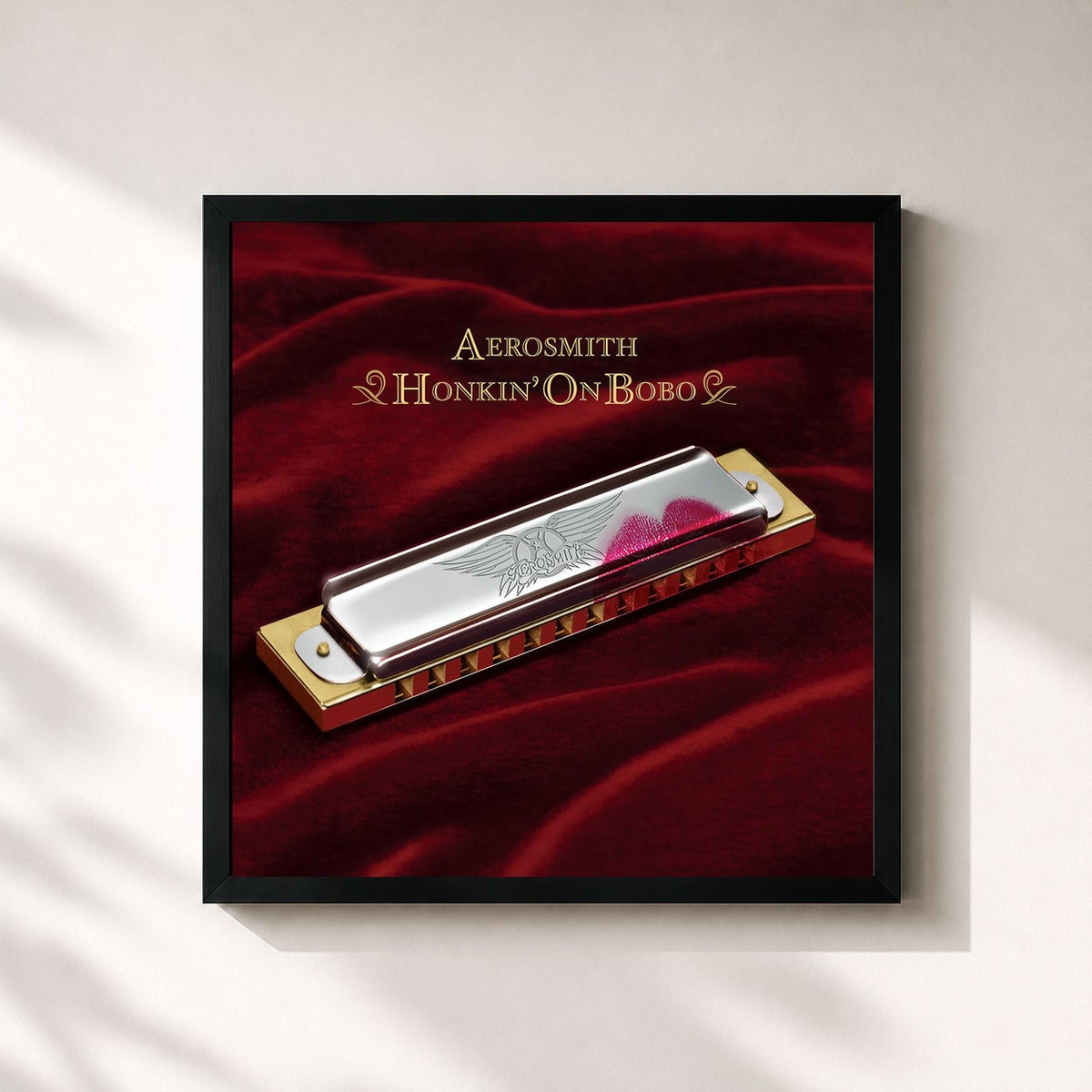 #noir Tableau carré de l'album Honkin' On Bobo de Aerosmith, cadre noir 32x32 cm