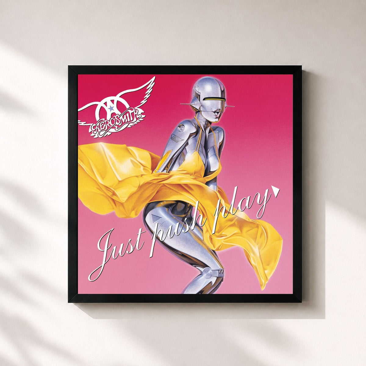 #noir Tableau carré de l'album Just Push Play de Aerosmith, cadre noir 32x32 cm