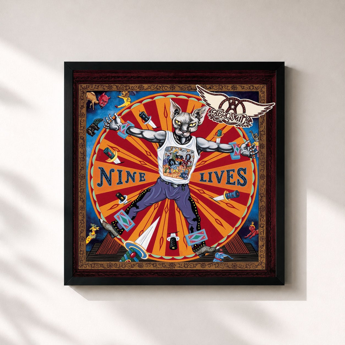 #noir Tableau carré de l'album Nine Lives de Aerosmith, cadre noir 32x32 cm