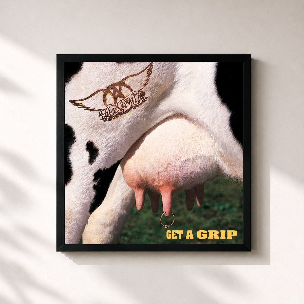 #noir Tableau carré de l'album Get A Grip de Aerosmith, cadre noir 32x32 cm