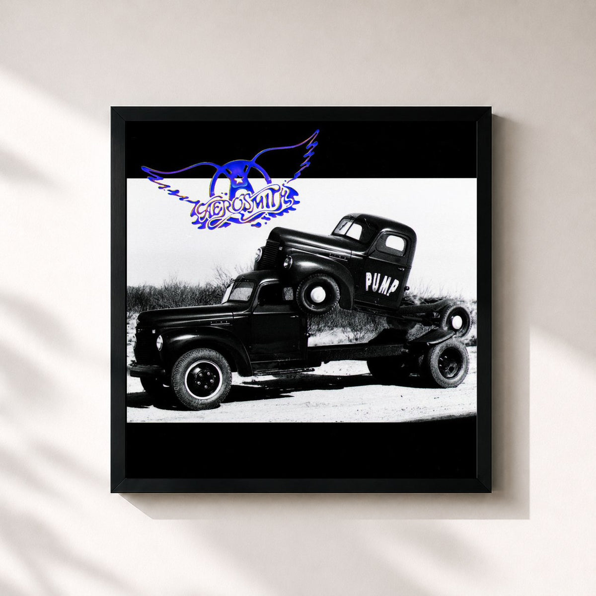 #noir Tableau carré de l'album Pump de Aerosmith, cadre noir 32x32 cm