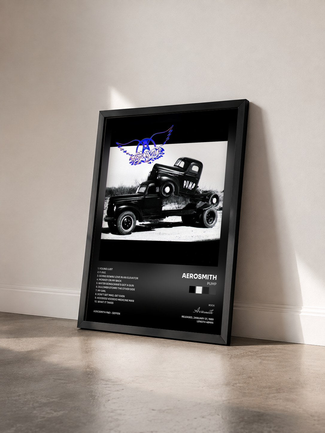 #noir Tableau de l'album Pump de Aerosmith vu de trois quarts, cadre noir