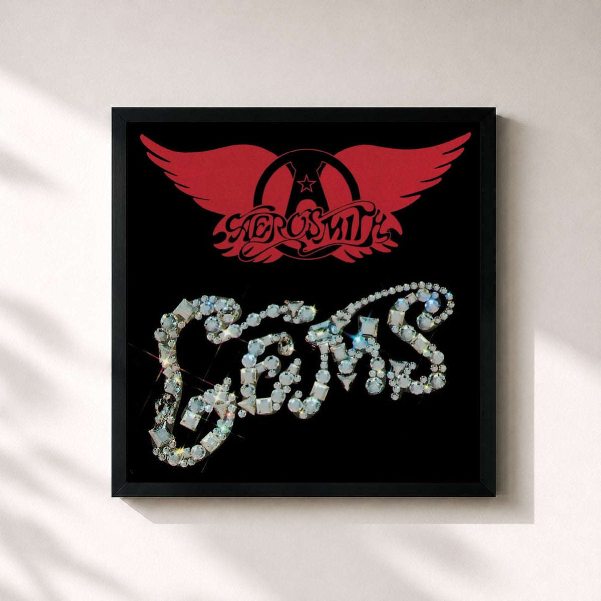 #noir Tableau carré de l'album Gems de Aerosmith, cadre noir 32x32 cm