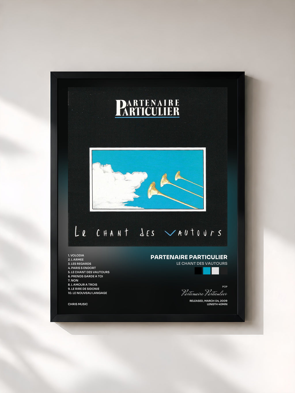#noir Tableau de l'album Le Chant Des Vautours de Partenaire Particulier, cadre noir, imprimé et encadré en France