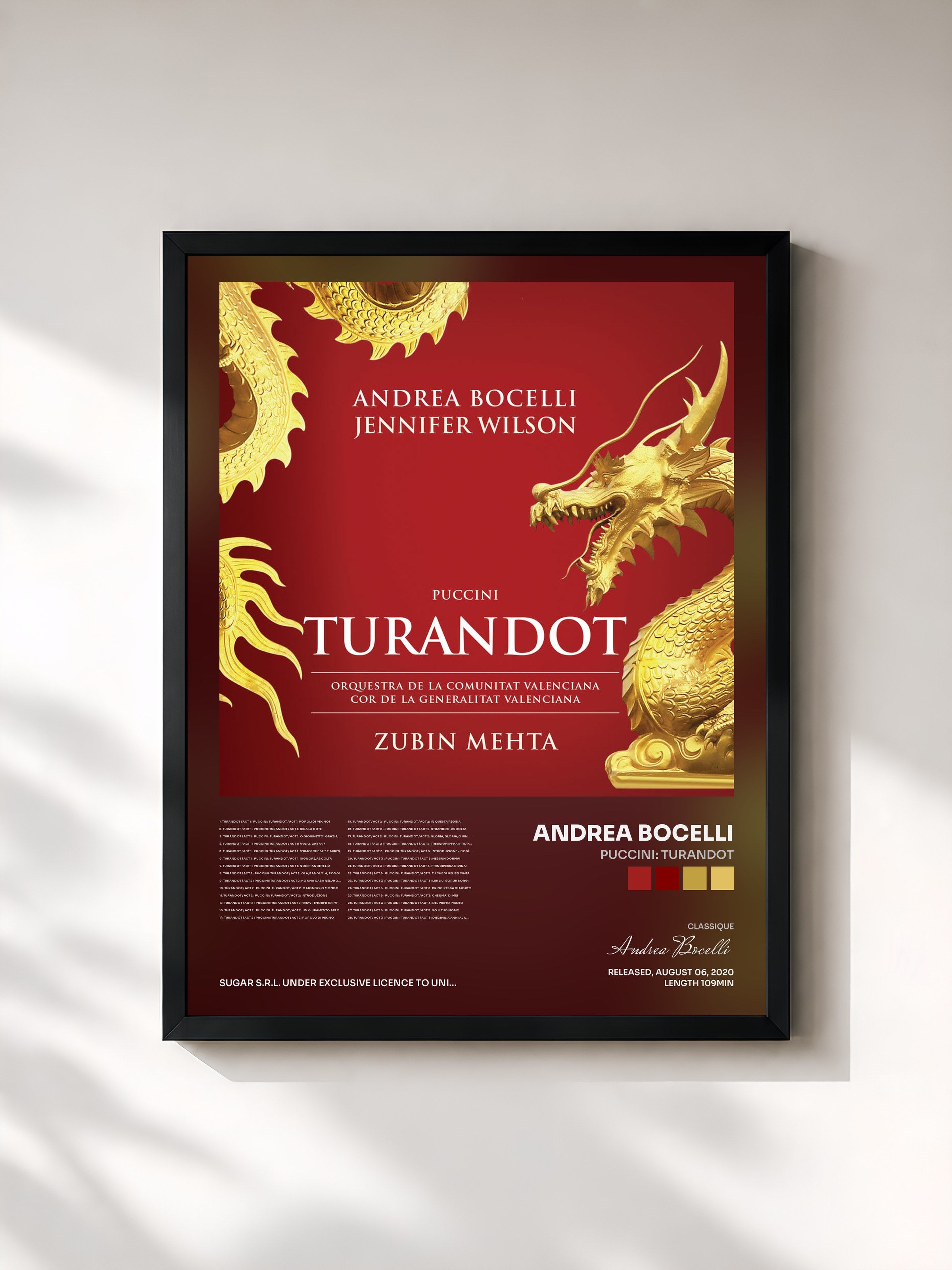 #noir Tableau de l'album Puccini: Turandot de Andrea Bocelli, cadre noir, imprimé et encadré en France
