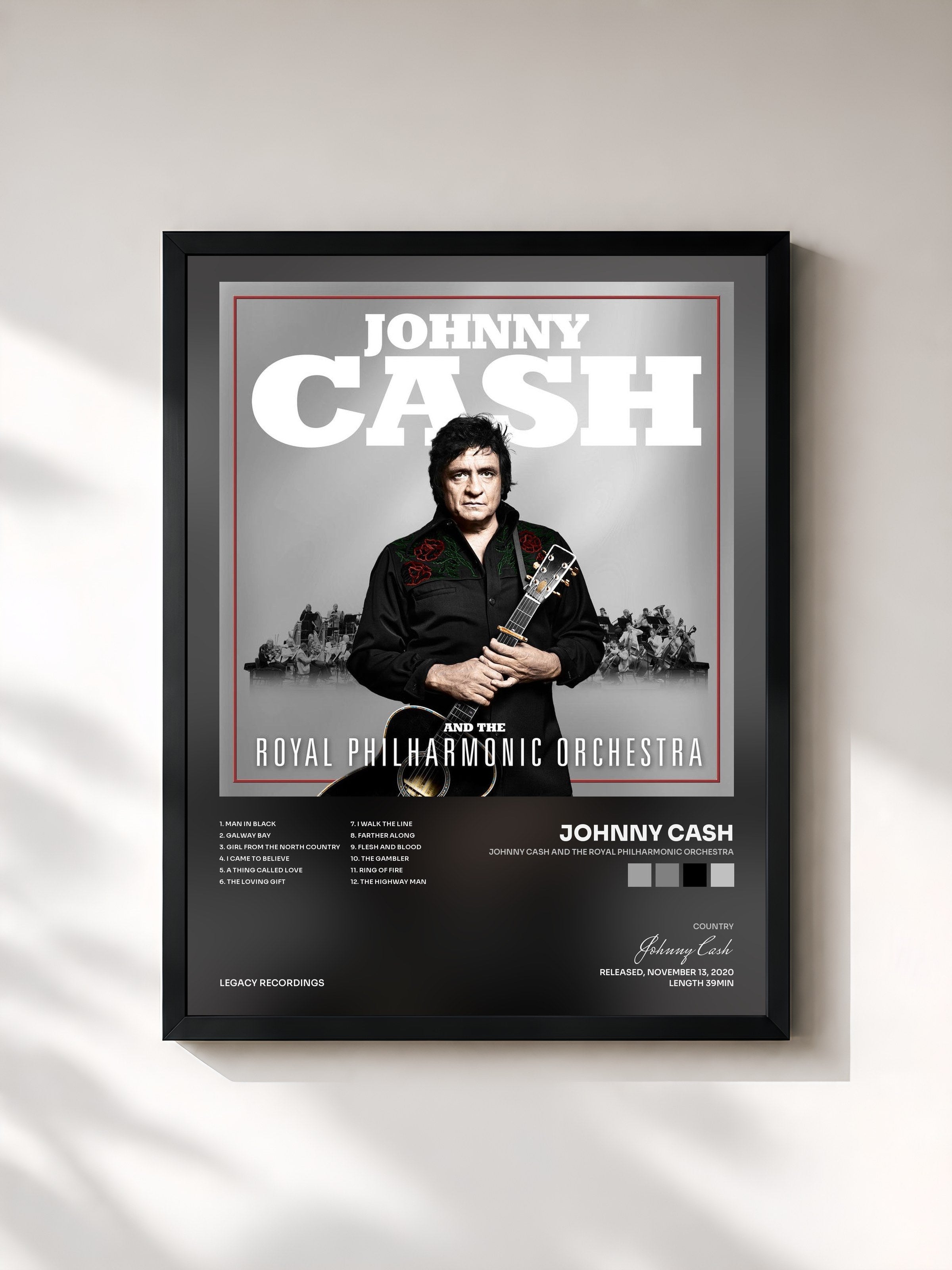 #noir Tableau de l'album Johnny Cash and The Royal Philharmonic Orchestra de Johnny Cash, cadre noir, imprimé et encadré en France