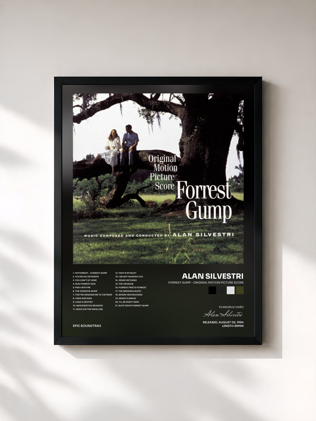 #noir Tableau de l'album Forrest Gump - Original Motion Picture Score de Alan Silvestri, cadre noir, imprimé et encadré en France