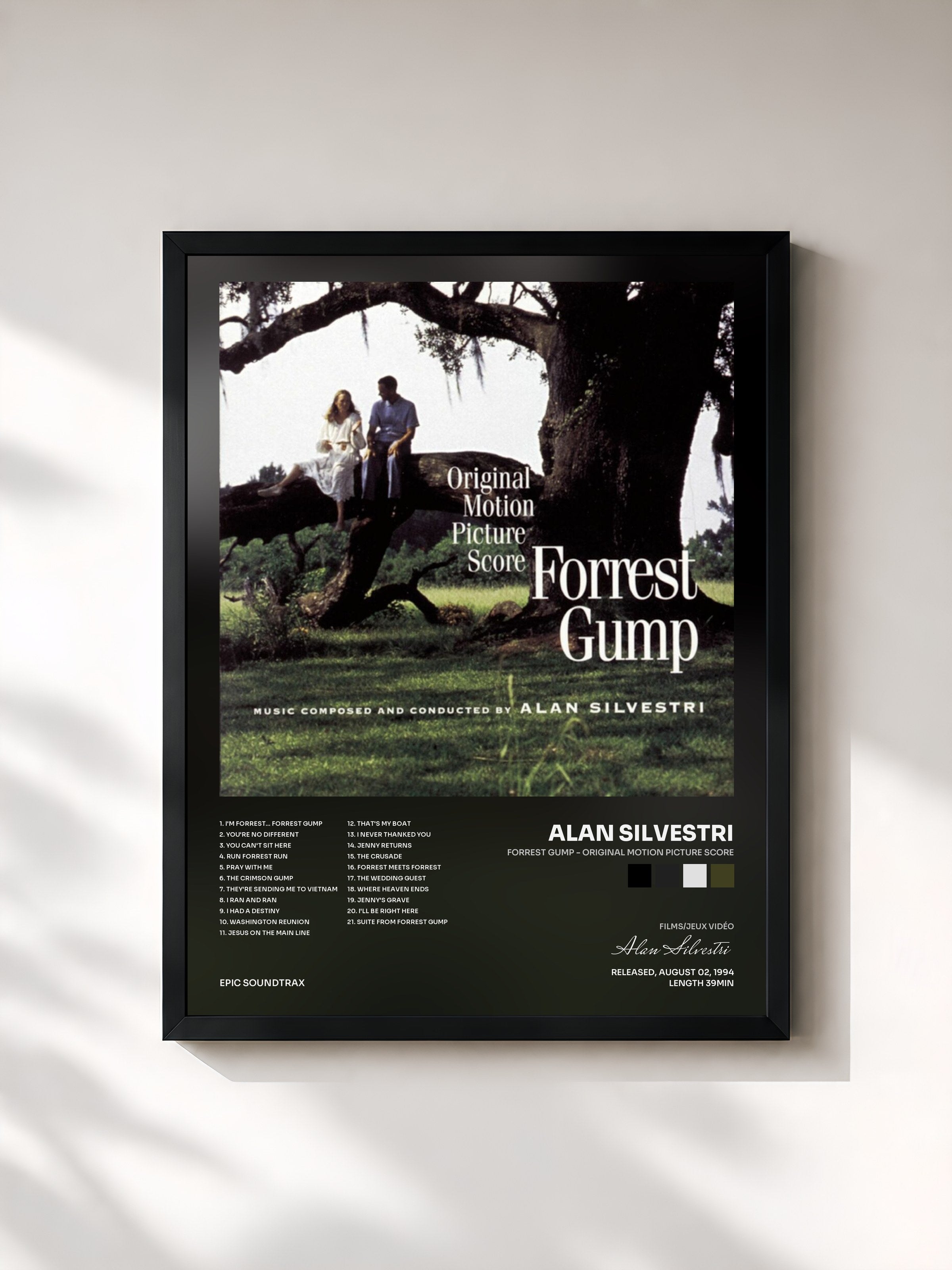 #noir Tableau de l'album Forrest Gump - Original Motion Picture Score de Alan Silvestri, cadre noir, imprimé et encadré en France