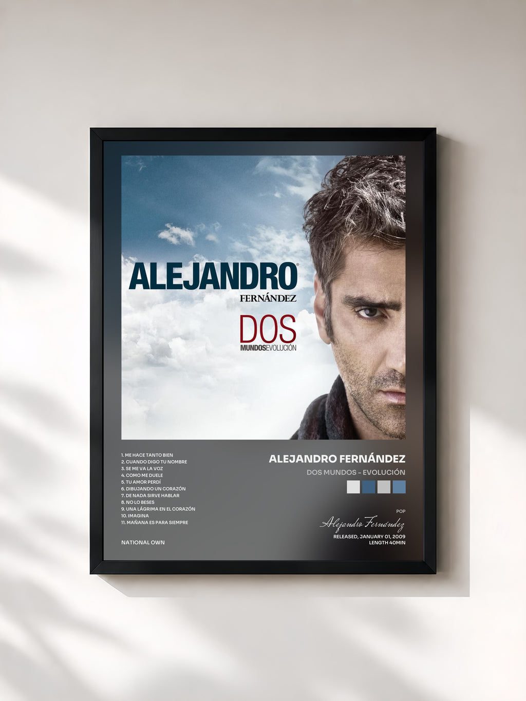 #noir Tableau de l'album Dos Mundos - Evolución de Alejandro Fernández, cadre noir, imprimé et encadré en France