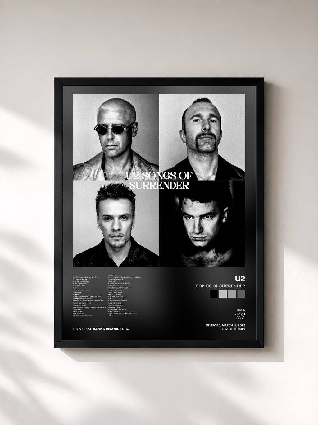 #noir Songs Of Surrender di U2 in stampa incorniciata, cornice nera, stampata e incorniciata in Francia