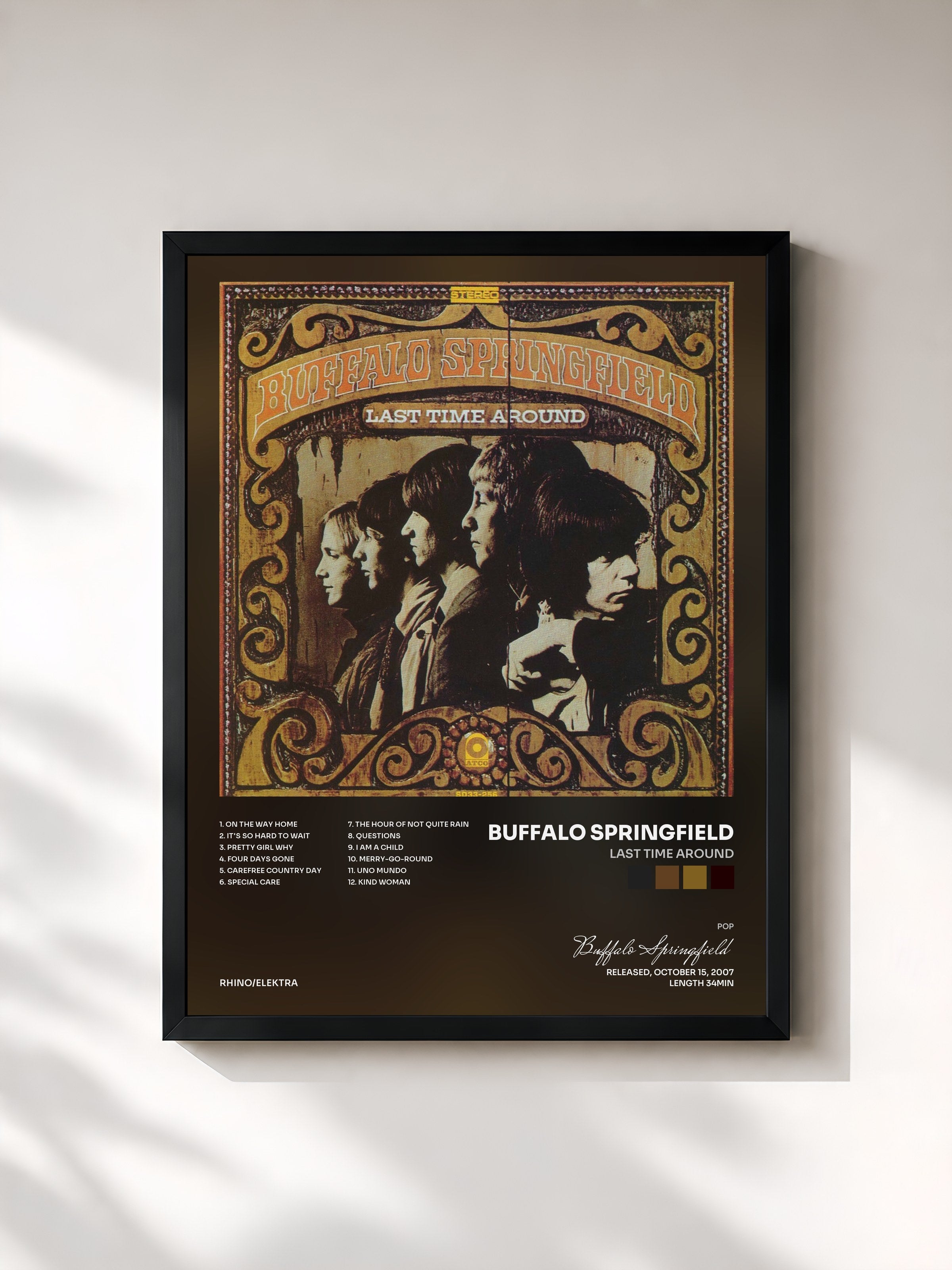 #noir Tableau de l'album Last Time Around de Buffalo Springfield, cadre noir, imprimé et encadré en France