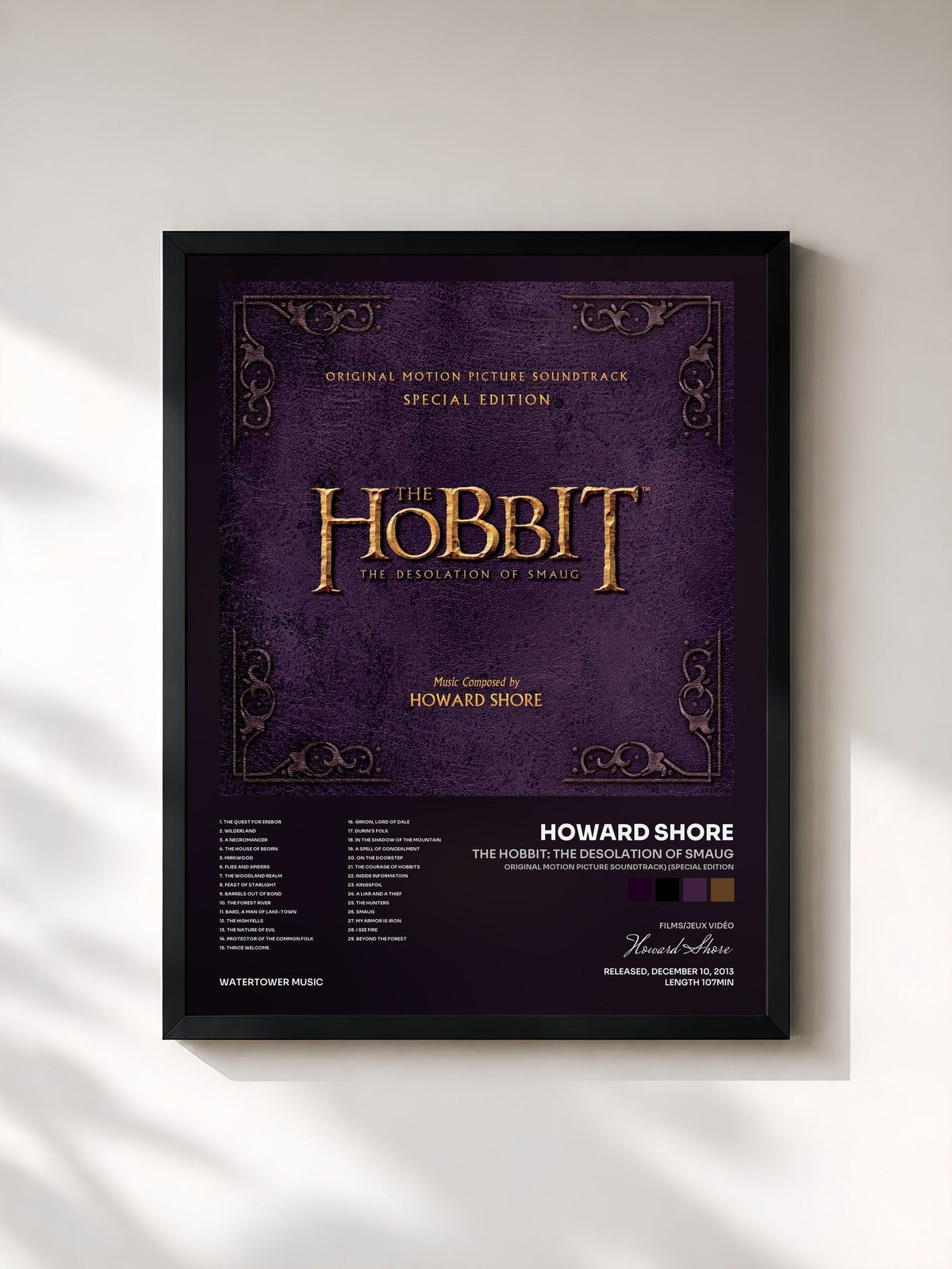 #noir Tableau de l'album The Hobbit: The Desolation of Smaug (Original Motion Picture Soundtrack) (Special Edition) de Howard Shore, cadre noir, imprimé et encadré en France