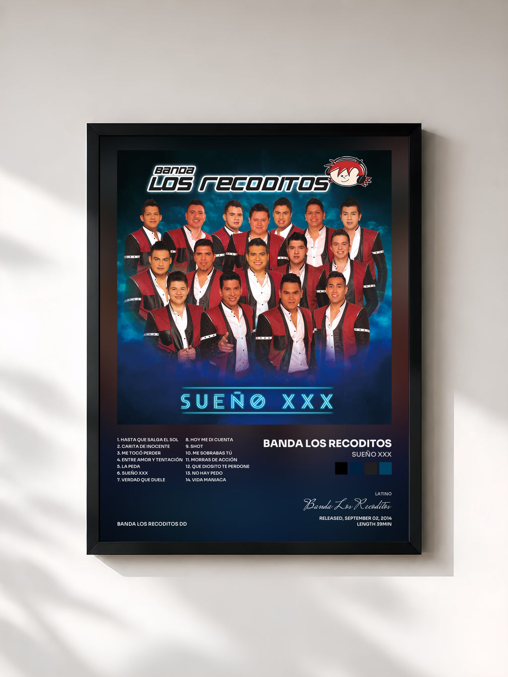 #noir Tableau de l'album Sueño XXX de Banda Los Recoditos, cadre noir, imprimé et encadré en France