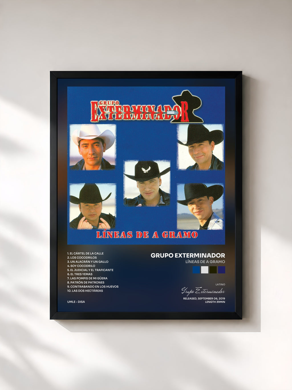 #noir Tableau de l'album Líneas De A Gramo de Grupo Exterminador, cadre noir, imprimé et encadré en France